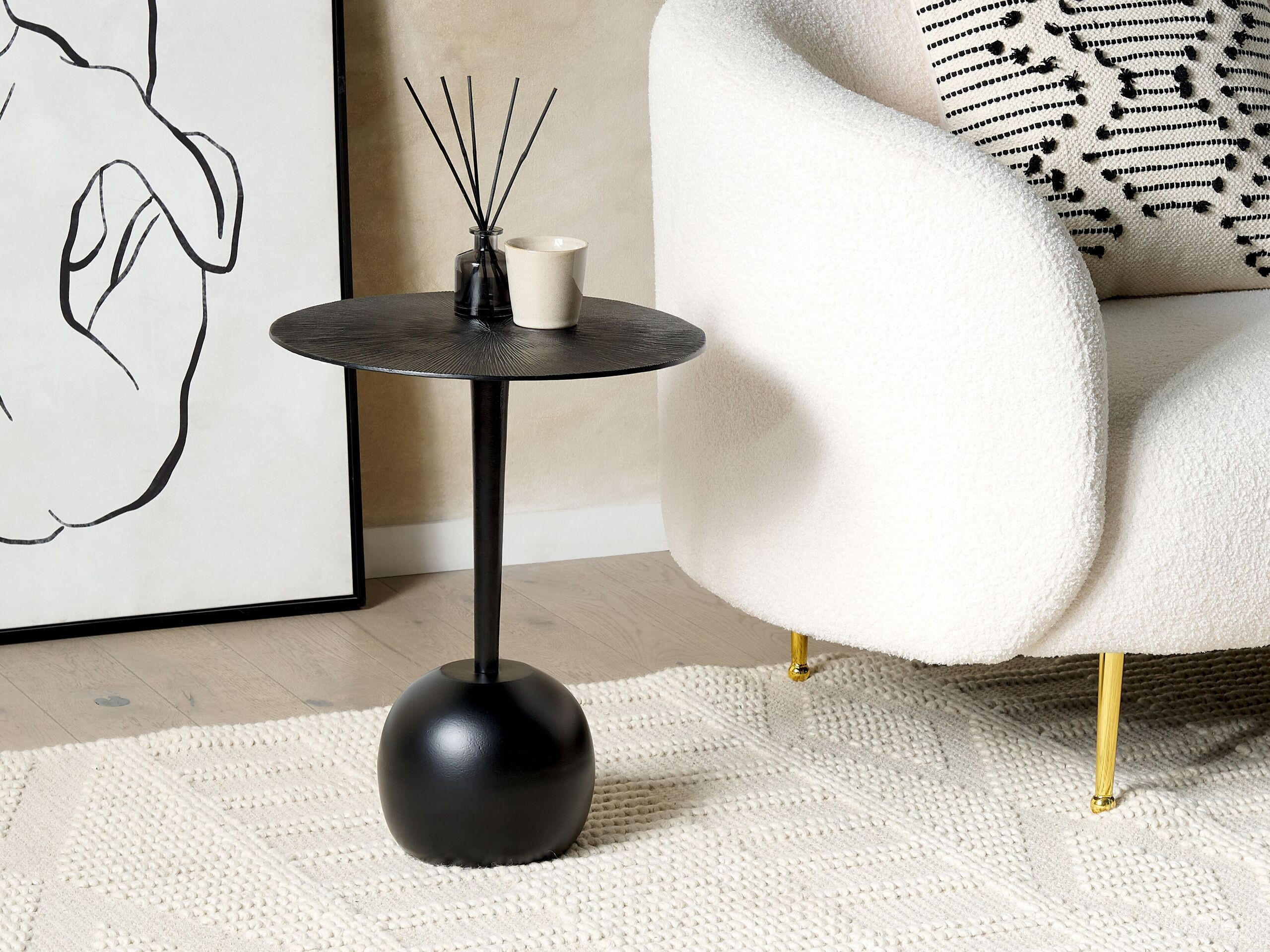 BEISTELLTISCH Aluminium schwarz rund 40 cm Eucla - Schwarz, Metall (40/40/49cm) - Beliani