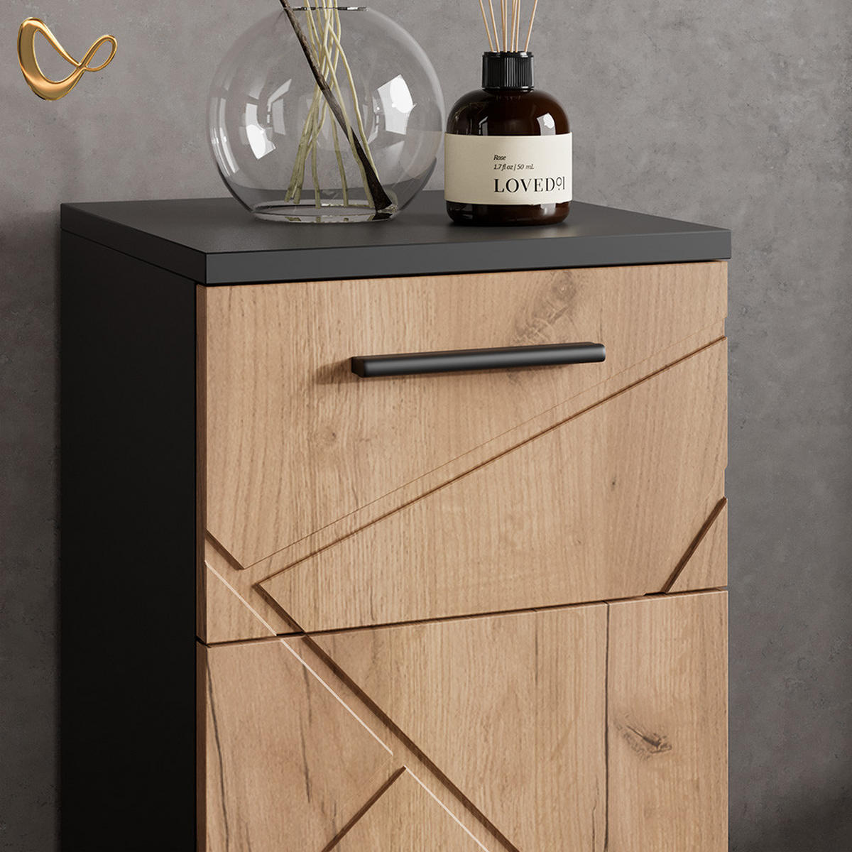 BADMÖBEL-SET Ronco Goldkraft Eiche/Anthrazit 5 Teile - Anthrazit/Eiche Wotan, Holzwerkstoff (41/80/58cm) - Livinity®