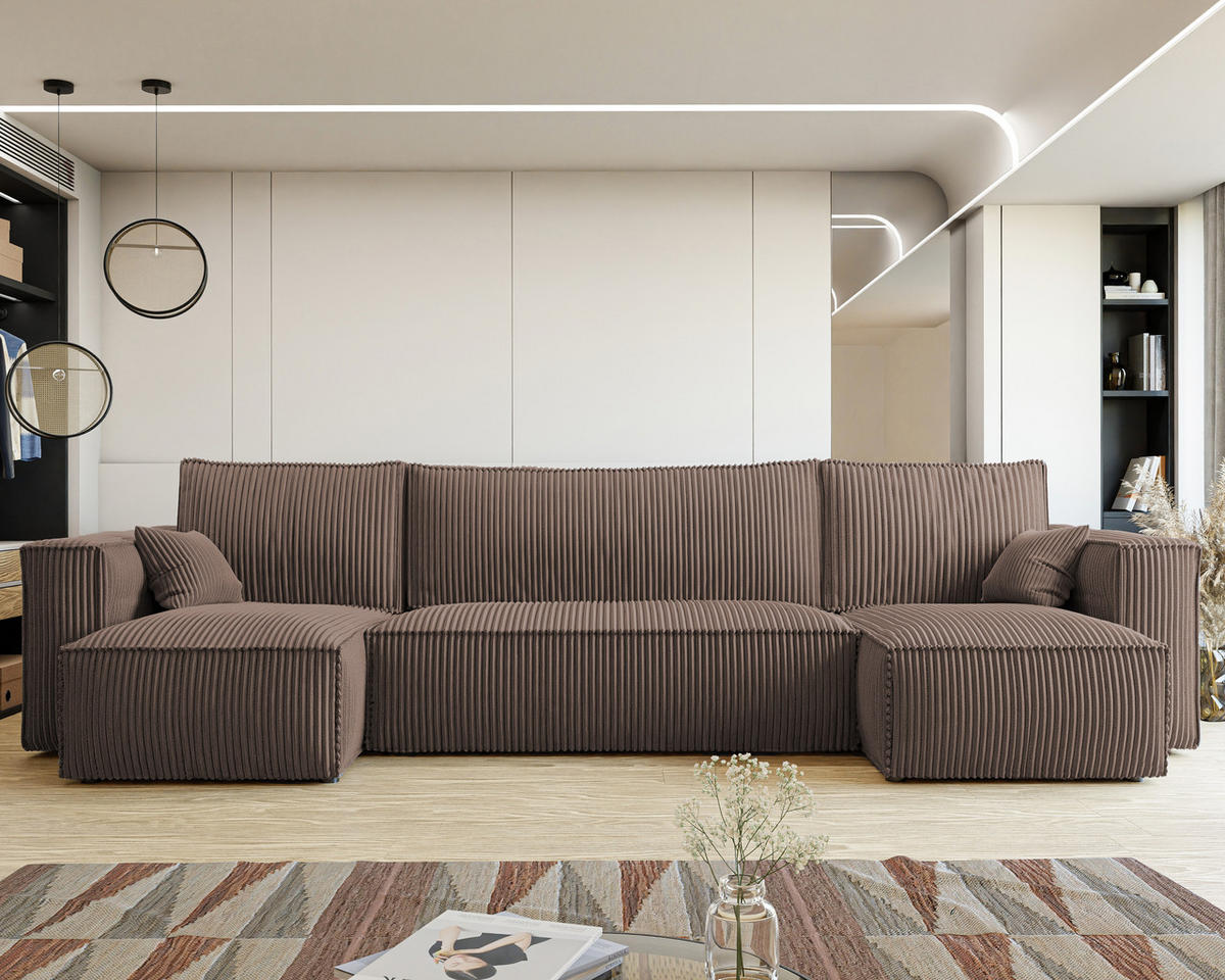 ECKSOFA mit Schlaffunktion und Bettkasten, Braun - Braun, Holzwerkstoff/Textil (312/145cm) - Idohome