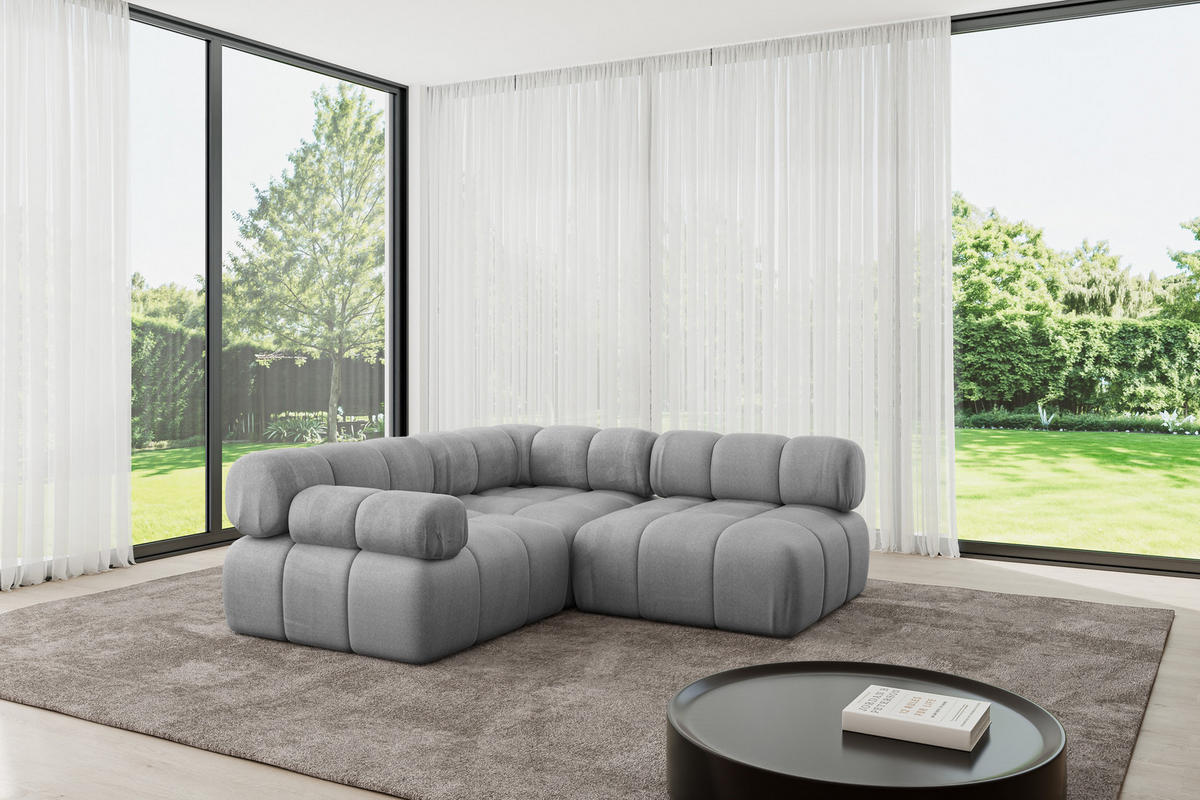 ECKSOFA modulares Sofa Mende-L1 - 190x190x70 cm Hellgrau Velours - Hellgrau, Holzwerkstoff/Textil (190/190cm) - ALTDECOR