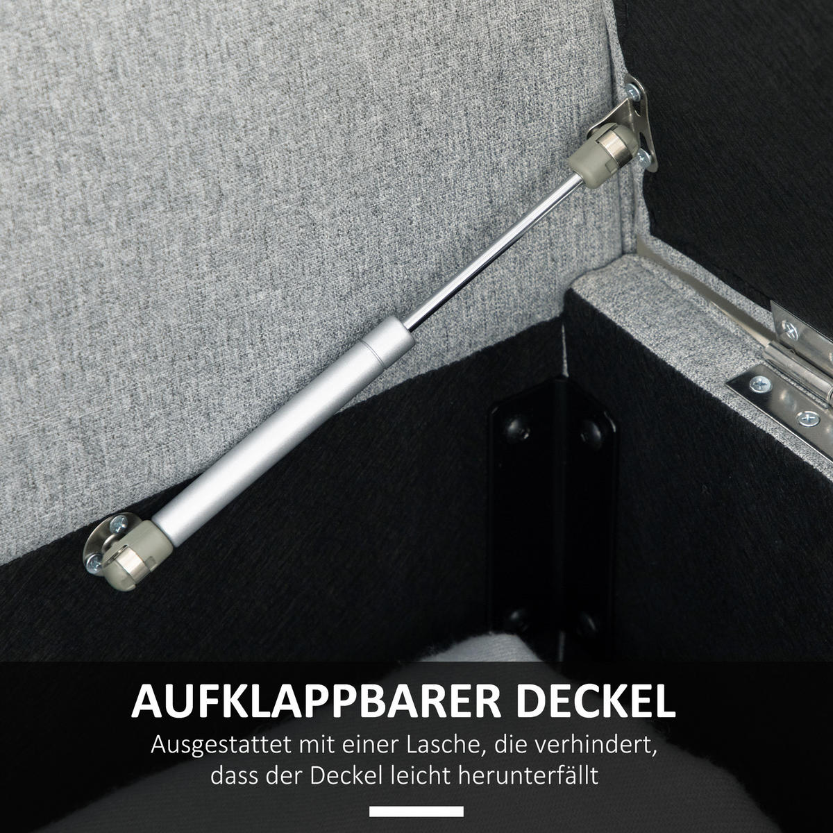 SITZBANK, Bettbank mit Stauraum, Polsterbank mit Armlehne, Leinenoptik, Grau - Hellgrau, Kunststoff (49/68/140cm) - HOMCOM