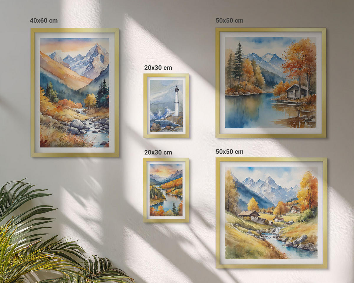 BILDER SET 5er Set - 50x50 cm & 20x30 cm & 40x60 cm Goldrahmen - Polnische Städte Ustka Tarnów Sopot - Goldfarben, Kunststoff (40/60cm) - TULUP
