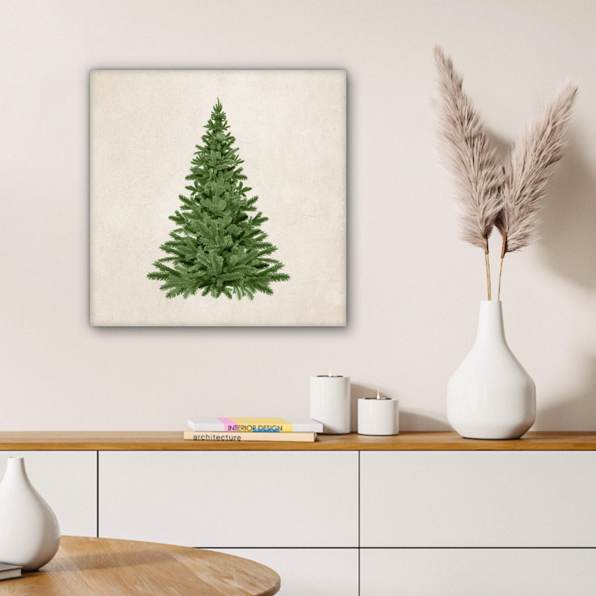 LEINWANDBILD Weihnachtsbaum - Grün - Weihnachten - Feiertage Wandbild Wohnzimmer 50x50 cm - Olivgrün, Textil (50/50cm) - MuchoWow