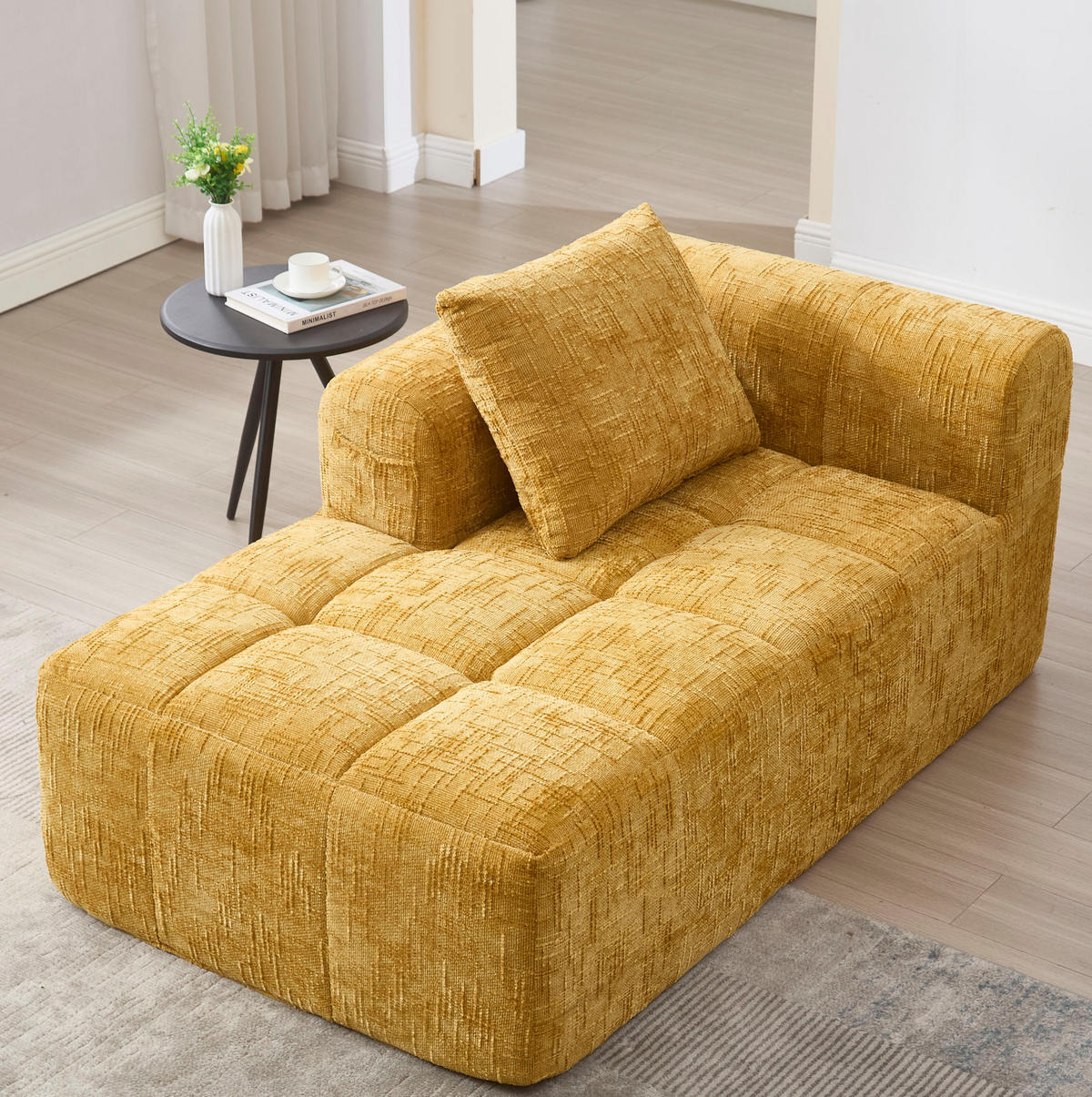 SOFA mit Chaiselongue 158 x 90 cm Chenille Gelb - Gelb, Kunststoff (90/60/158cm) - Meubliv