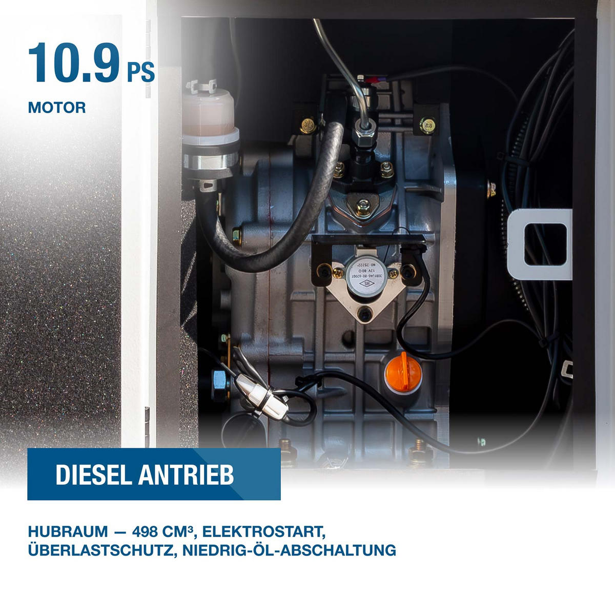 DIESEL Inverter Generator DHY9000SEi-T – 6,5 kW / 8,1 kVA E-START, ATS, 230V & 400V - Weiß, Metall (80/52.5/74cm) - HYUNDAI