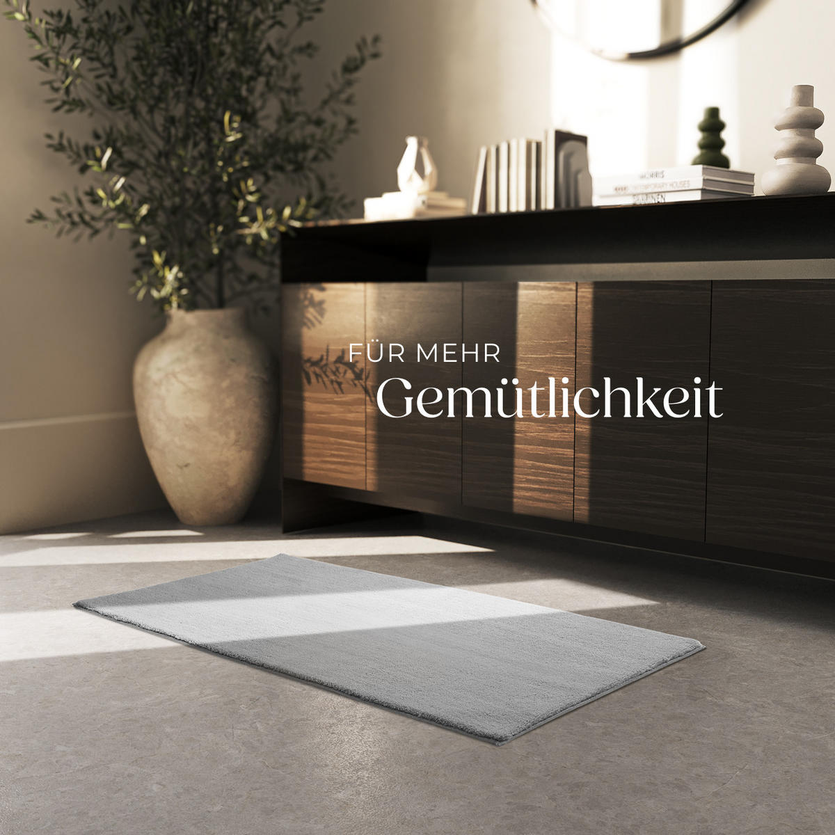 KURZFLORTEPPICH Soft Zone,rutschfeste Unterseite,grau - Grau, Kunststoff (110/60cm) - tectake