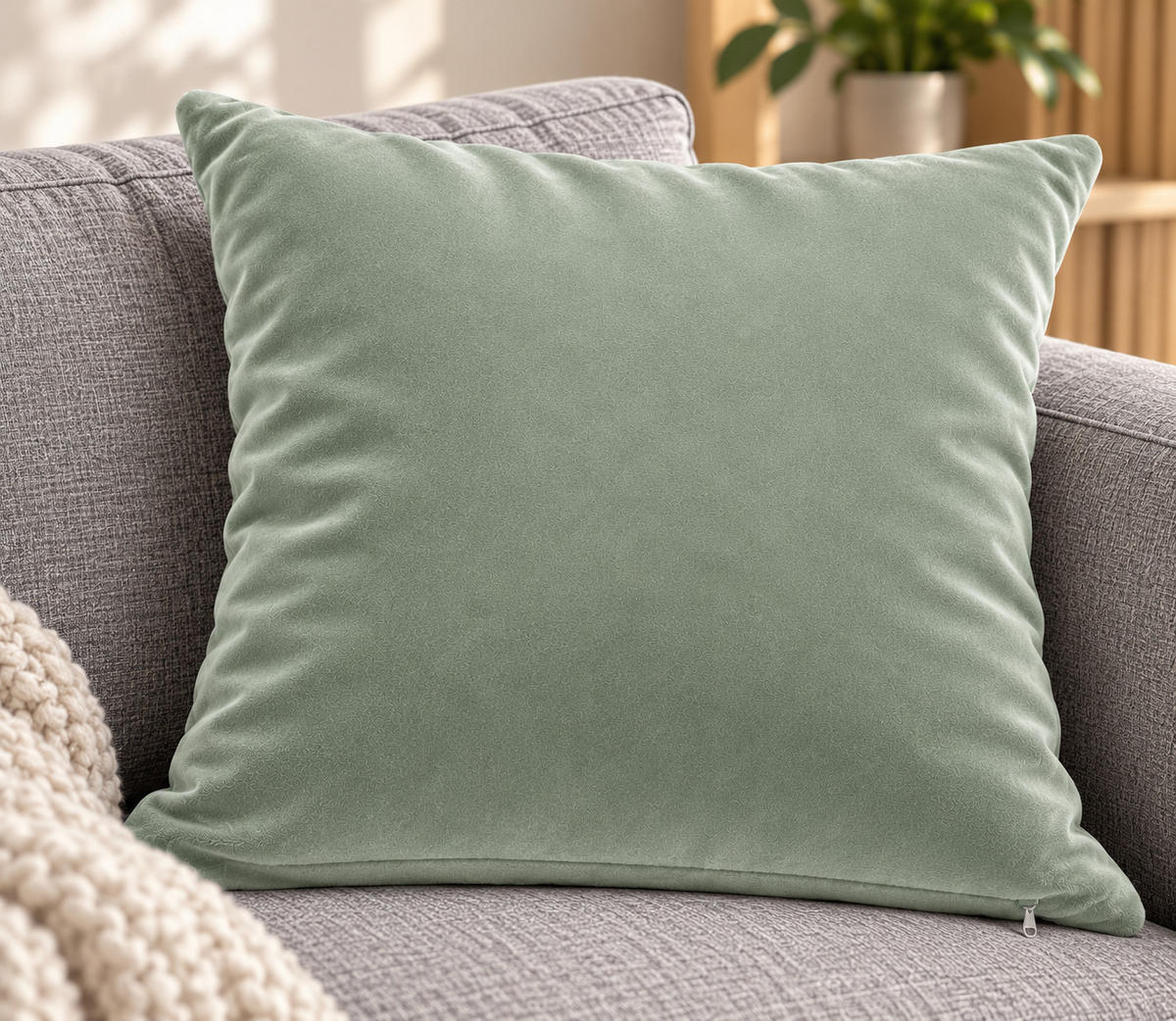 KISSENBEZUG Lindgrün 40x40 Samt weich - Hellgrün, Textil (40/40cm) - TiborTex