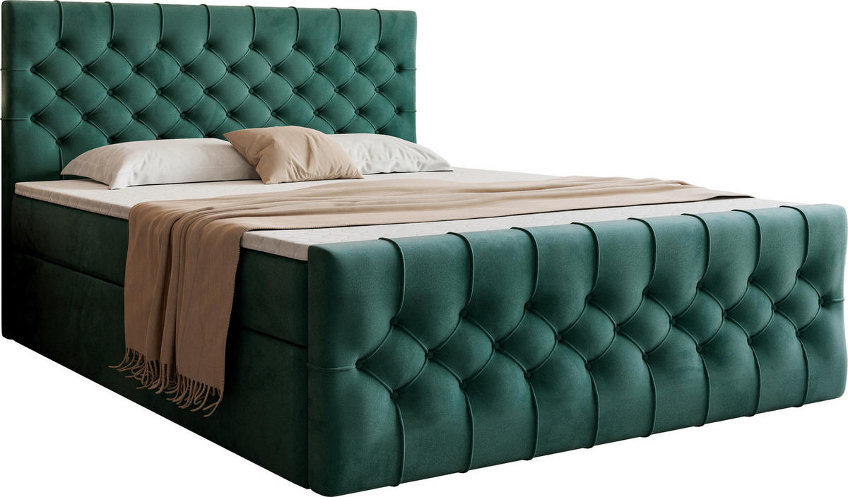 BOXSPRINGBETT Aurora mit Bettkasten, Dunkel Türkis Samt 200x200 cm – inkl. H3 Matratze und Topper - Türkis/Petrol, Holzwerkstoff/Kunststoff (200/200cm) - WFL GROUP