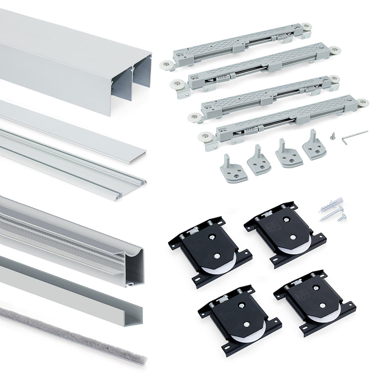 HARDWARE SET für Placard 81 2-Schiebe-Kleiderschrank mit sanftem Schliessen, Wave-Profil, Stärke 16mm, Paneele nicht inbegriffen, Matt eloxiert - Dunkelgrau, Metall (8/6/235cm) - EMUCA