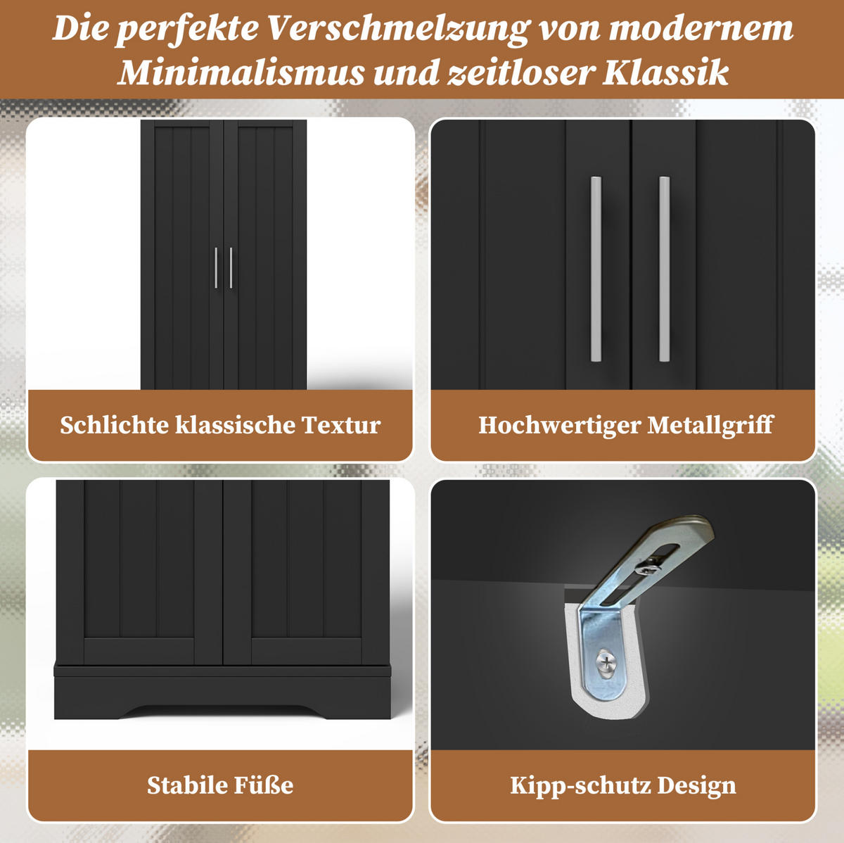 AUFBEWAHRUNGSSCHRANK 120x60x40cm Schwarz mit LED Licht & Wellentüren - Schwarz, Holzwerkstoff (40/120/60cm) - Modfu
