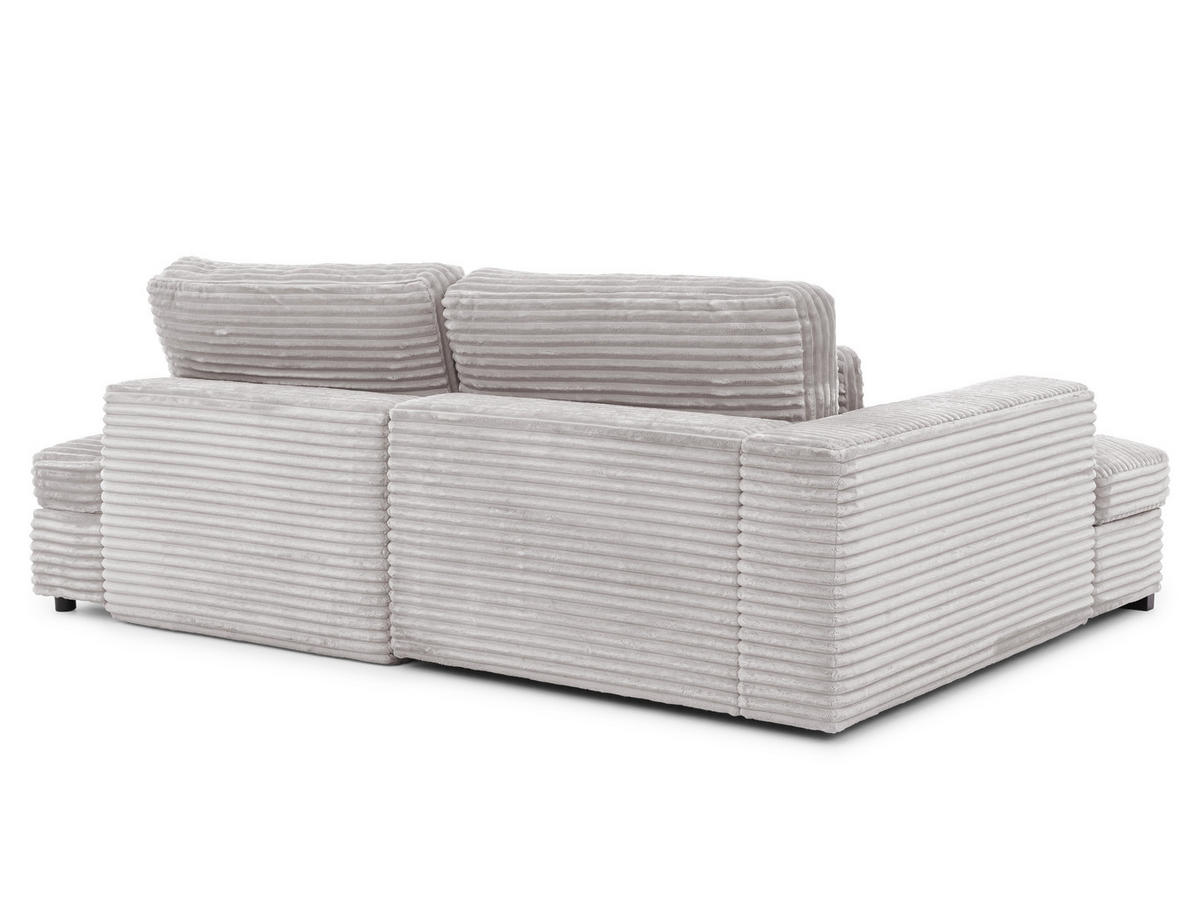 ECKSOFA Wolke mit tiefer Sitzfläche, Schlaffunktion und praktischem Bettkasten aus weichem Hellgrau Cordstoff - Hellgrau/Schwarz, Holz/Kunststoff (162/225cm) - S-Style