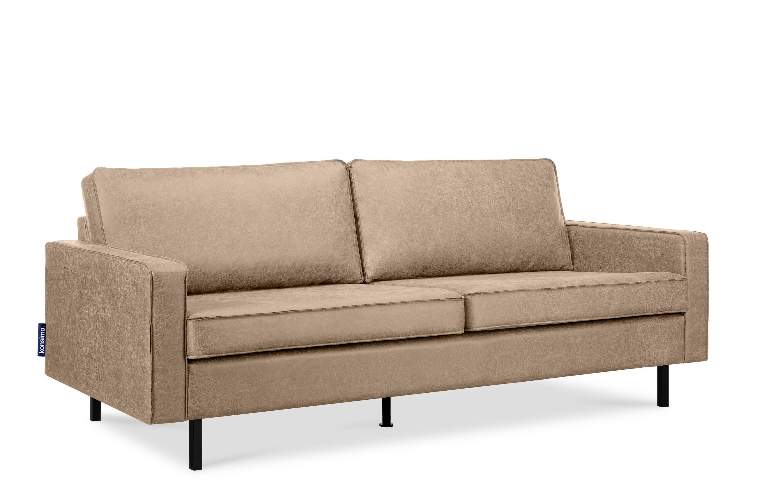3-SITZER-SOFA INVIA Klassische-Stil mit Armlehnen, Lederoptik-Stoff, beige - Beige/Schwarz, Textil (209/87/98cm) - KONSIMO®