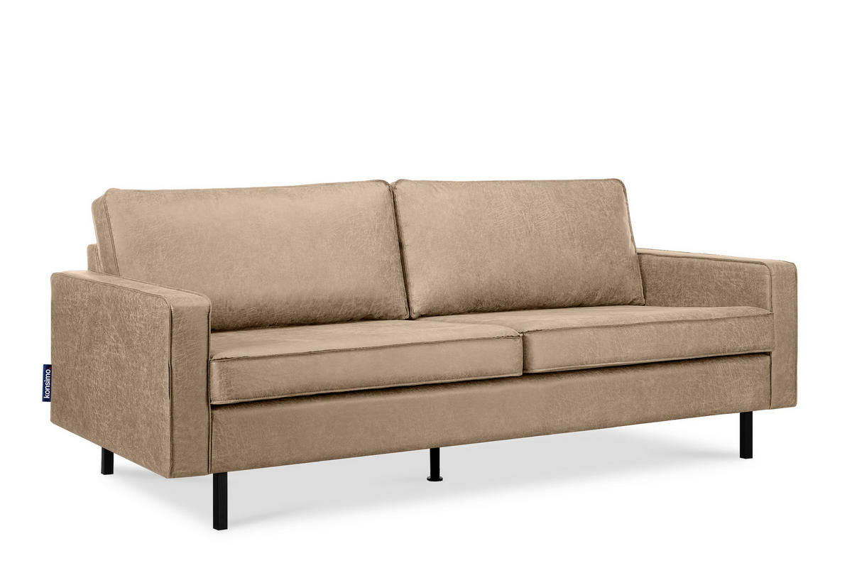 3-SITZER-SOFA INVIA Klassische-Stil mit Armlehnen, Lederoptik-Stoff, beige - Beige/Schwarz, Textil (209/87/98cm) - KONSIMO®