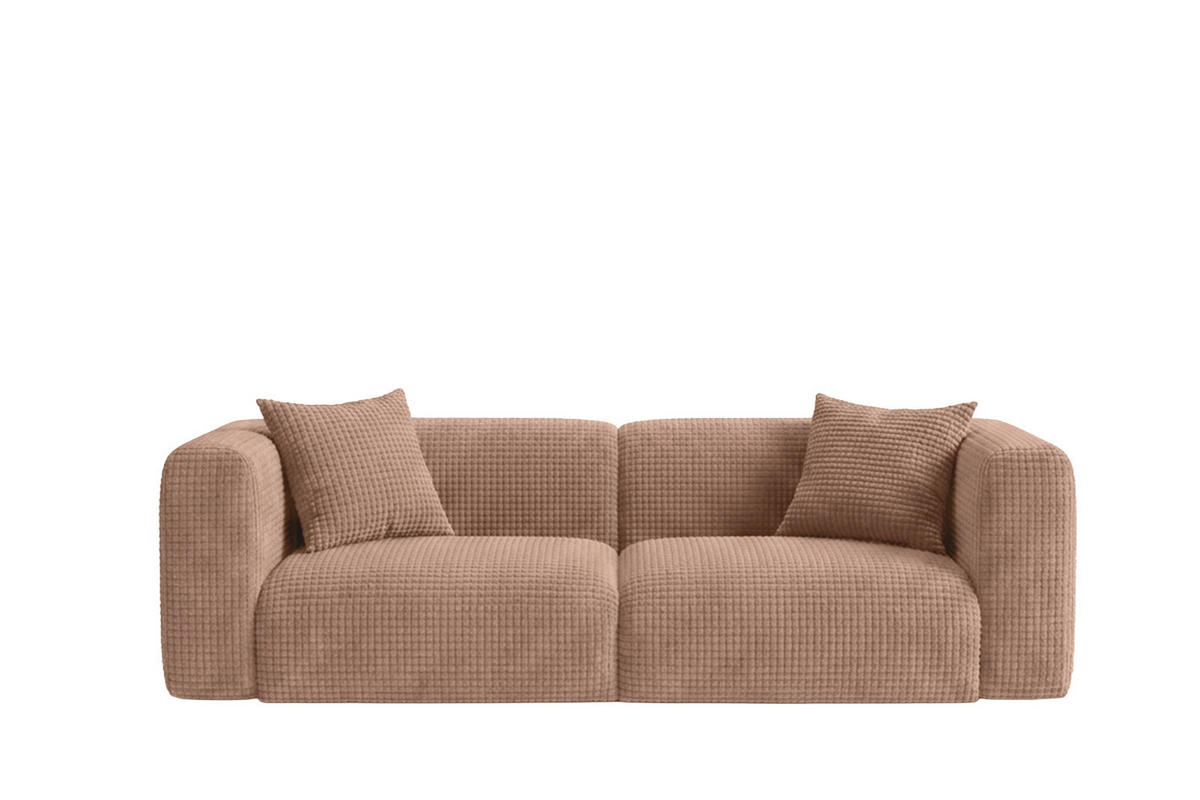 SOFA 2-Sitzer, Chenille-Stoff Cremona, Hellbraun, GRETA - Hellbraun, Holz (228/70/89cm) - Kaiser Möbel
