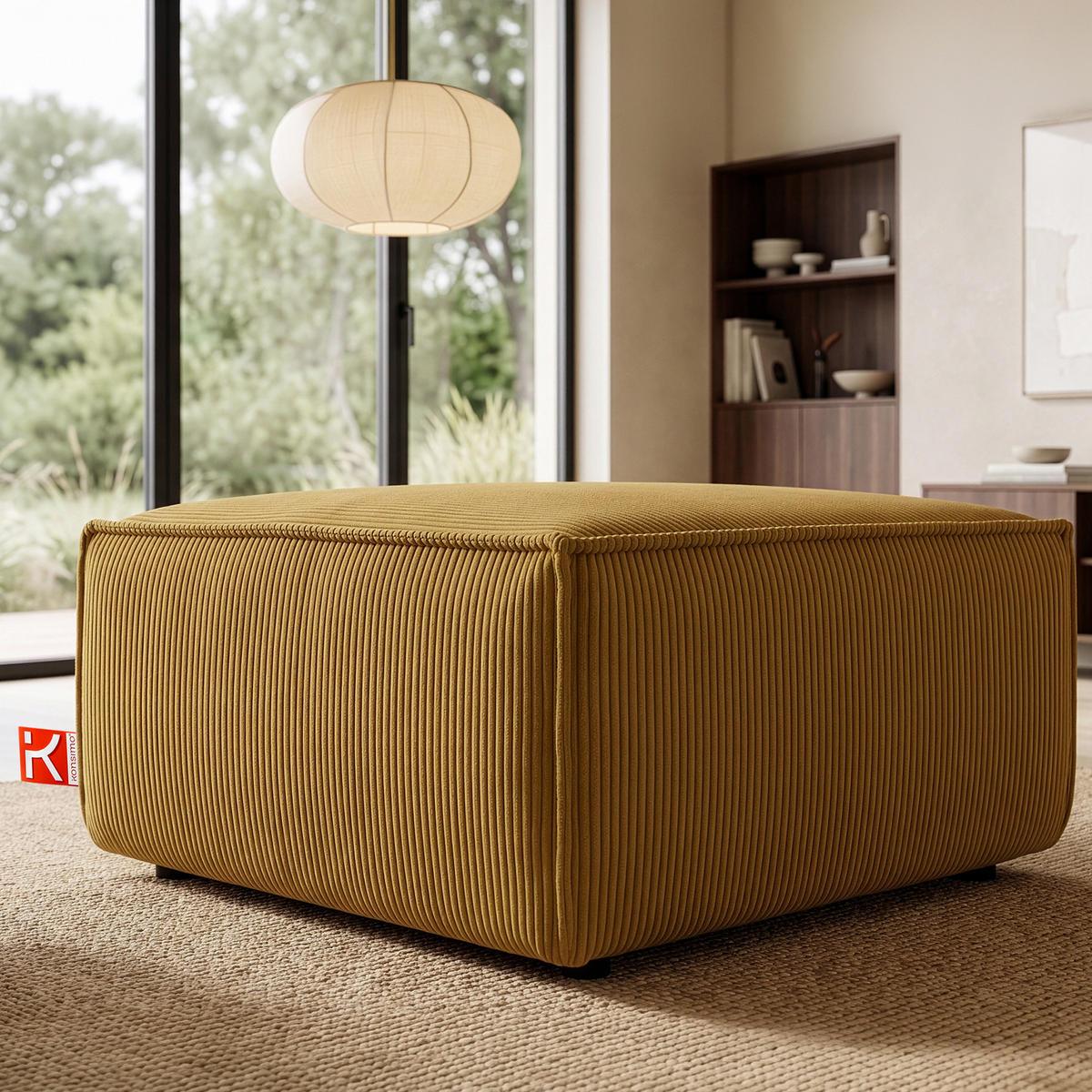 SITZPOUF NAPI gefederte Sitzfläche, gelb - Gelb/Schwarz, Textil (83/45/83cm) - KONSIMO®