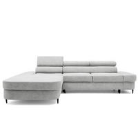 ECKSOFA JAZZ L Links mit Schlaffunktion 127x216 Velours Hellgrau - Hellgrau/Schwarz, Holz/Textil (285/237cm) - Muffo