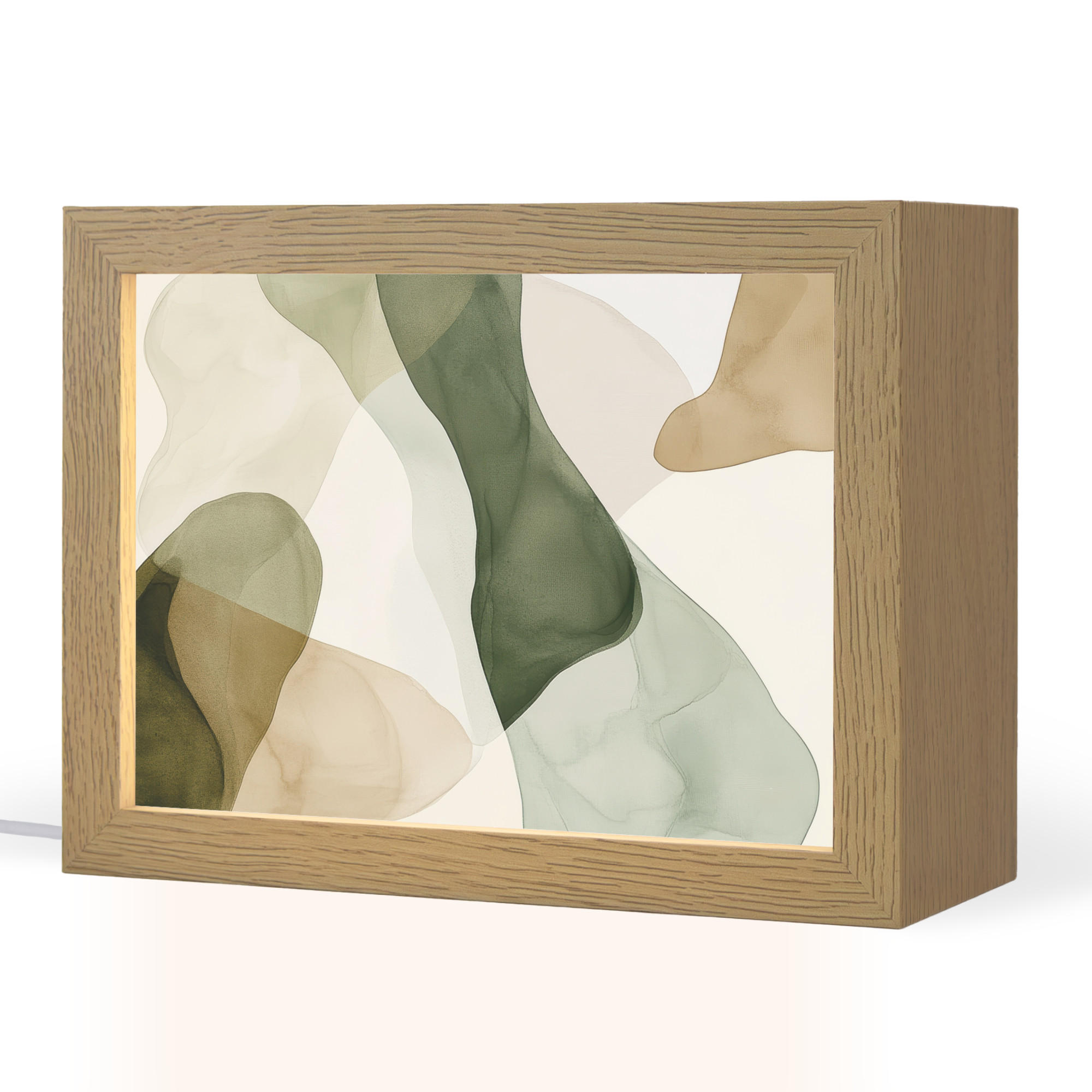 TISCHLEUCHTE Japandi - Abstrakt - Grün 20x15 cm - Buchefarben, Holzwerkstoff (8/20/15cm) - OnlyWow