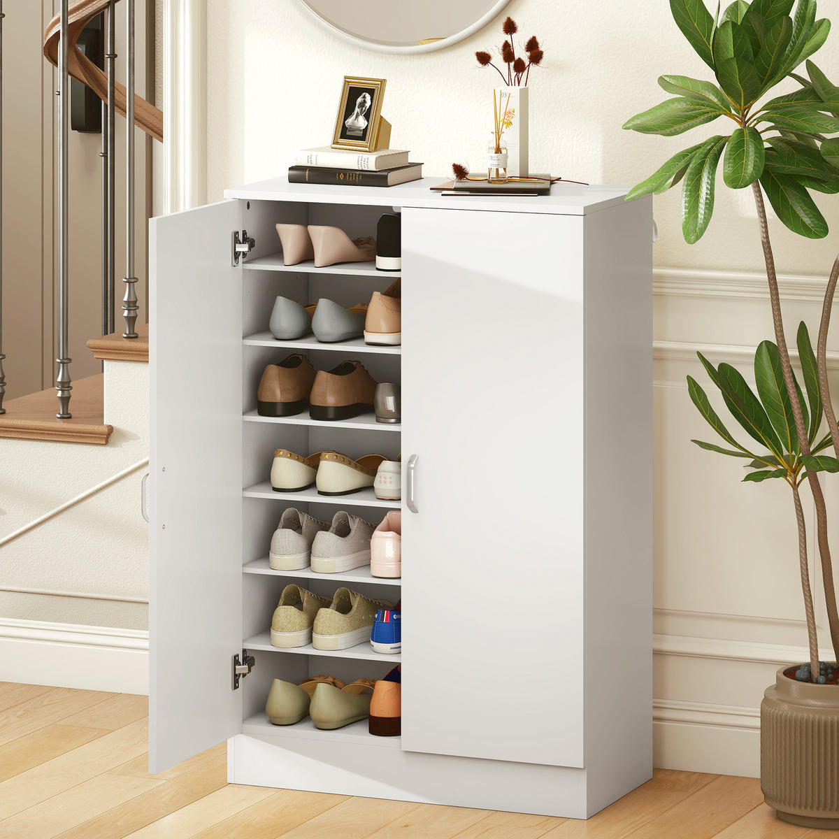 SCHUHSCHRANK Weiß 35.0/70.0/108.0 cm - Weiß, Holzwerkstoff (70/108/35cm)