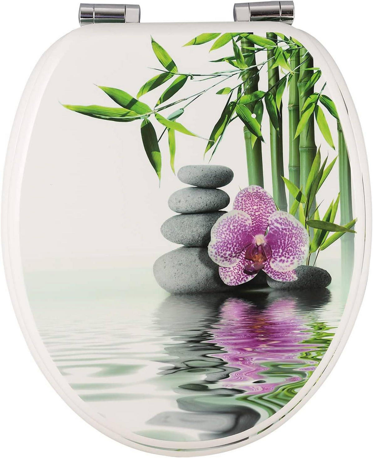 WC SITZ mit Absenkautomatik, MDF Holzkern,Steine Blumen - Weiß, Holzwerkstoff (37/2.5/43cm) - Woltu