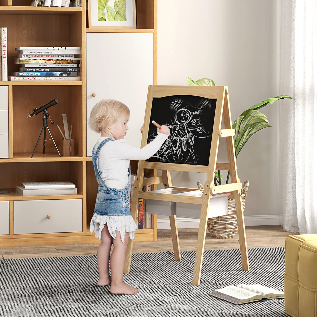 MALTAFEL DE-18183 3-in-1 mit Papierrolle, magnetisch Natur - Naturfarben, Holzwerkstoff (50.5/109/58cm) - ComfortXL