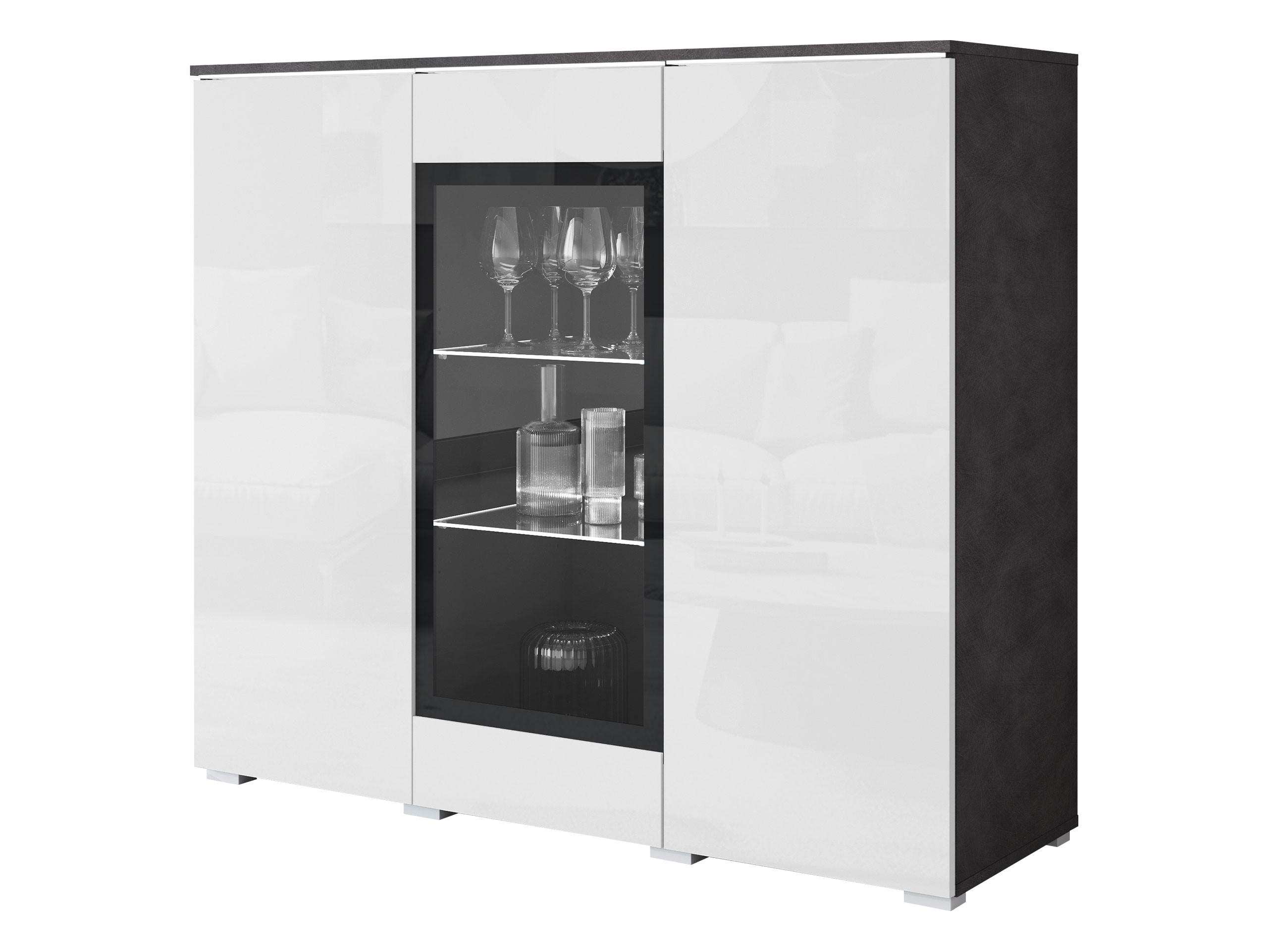 KOMMODE Vera 120 mit weißer LED Beleuchtung - Weiß Hochglanz/Silberfarben, Holzwerkstoff/Kunststoff (120/104/40cm) - MIRJAN24