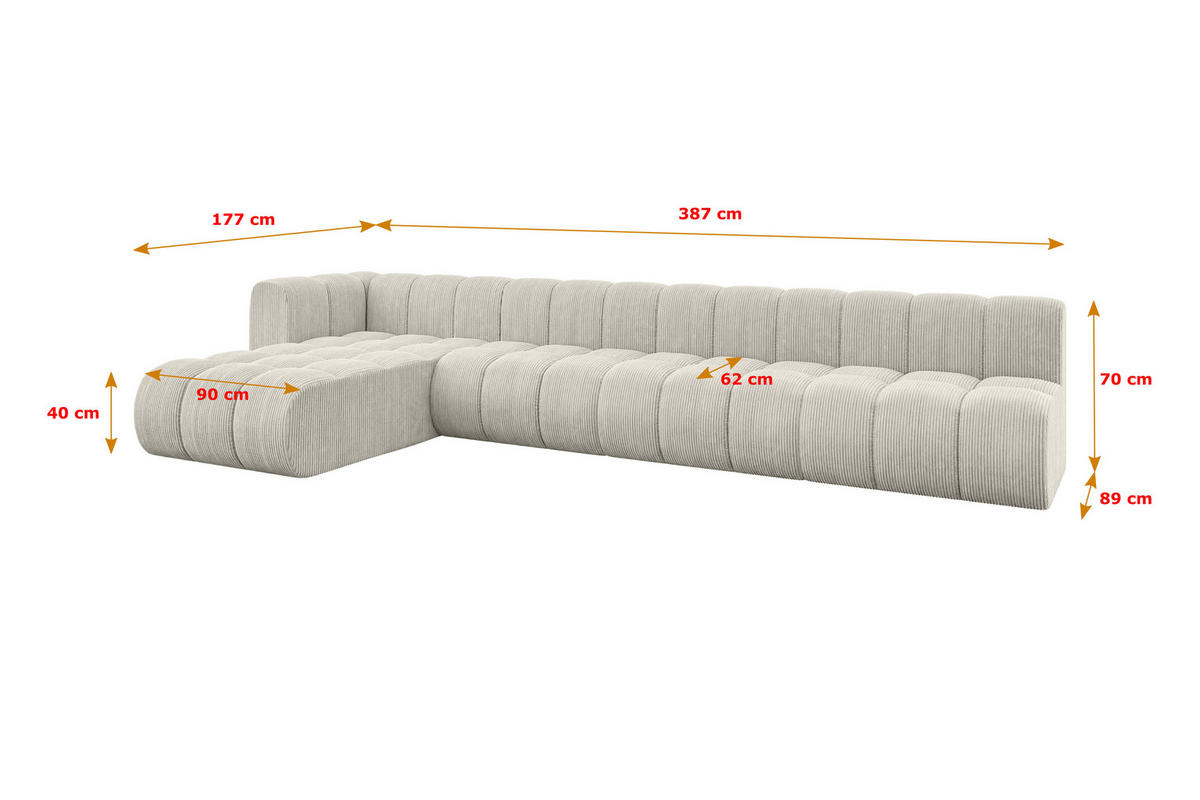 ECKSOFA modulares Sofa Darnel-L3 - 387x177x70 cm Creme - Hellgrau/Creme, Holzwerkstoff/Textil (387/177cm) - ALTDECOR