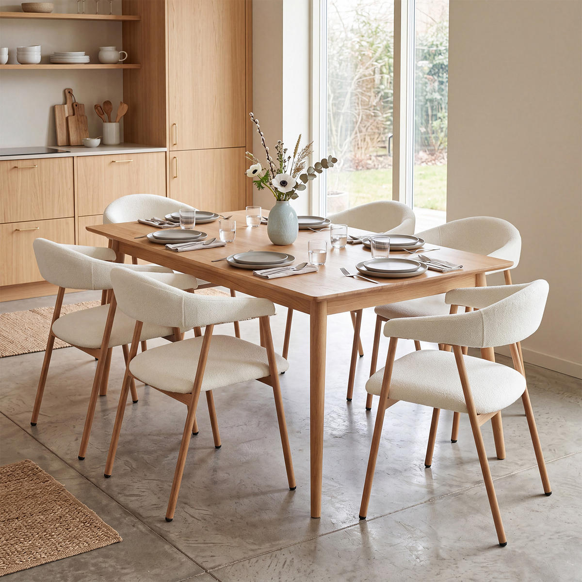 ESSZIMMERSTÜHLE 6er-Set, gepolstert, Chenille, Metallbeine in Holzoptik, Beige - Beige, Textil (61/80.5/59cm) - Meubles Cosy