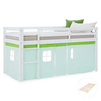 HOCHBETT 90/200 cm in weiß mit Lattenrost + Bettvorhang Grün - Weiß/Grün, Holz - Homestyle4u
