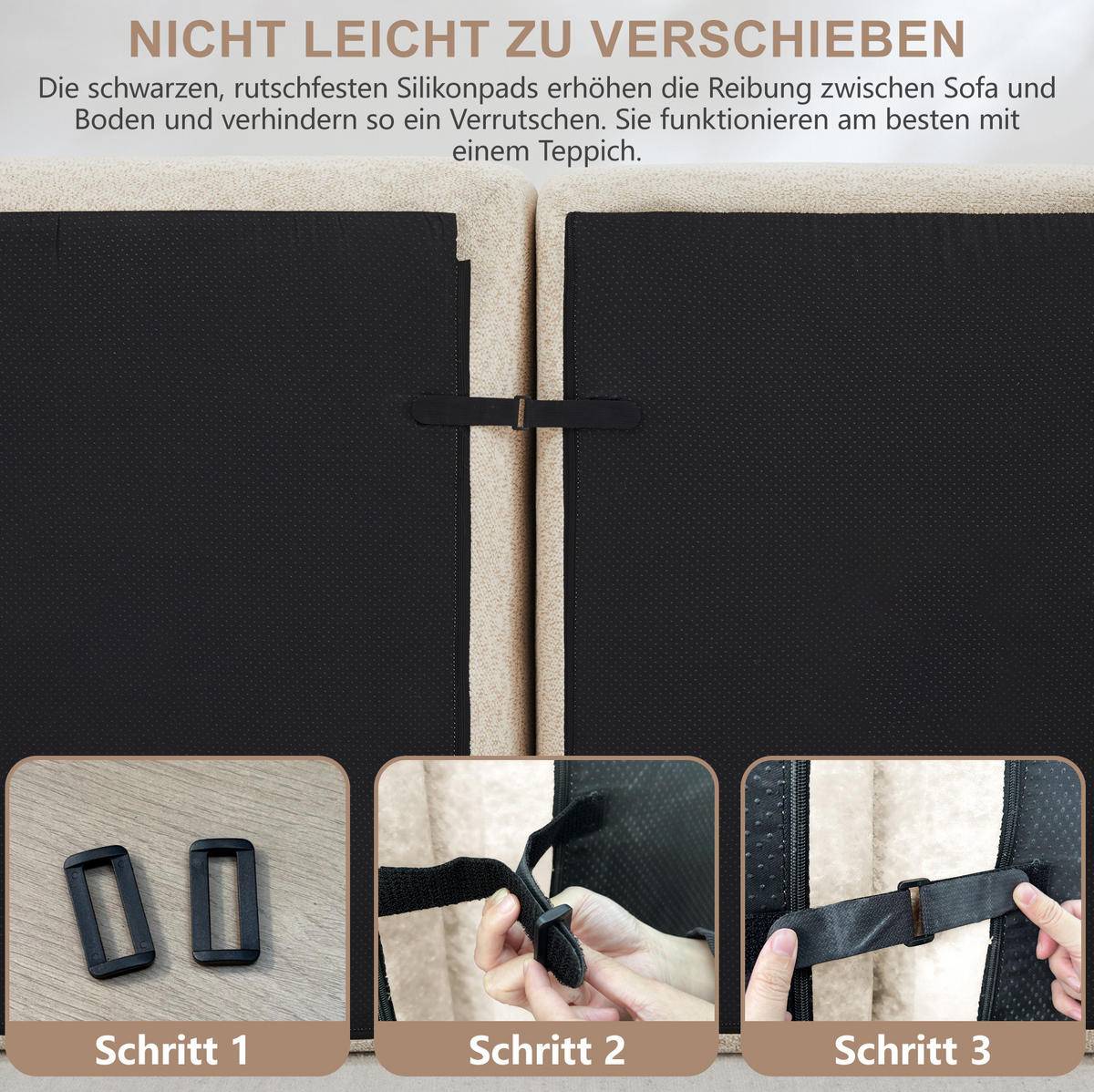 MODULARES 3-Sitzer-Sofa aus Granuliertem Fleece mit Ottomanenfunktion Beige-Weiß - Beige, Textil (104/79/288cm) - Modenvie