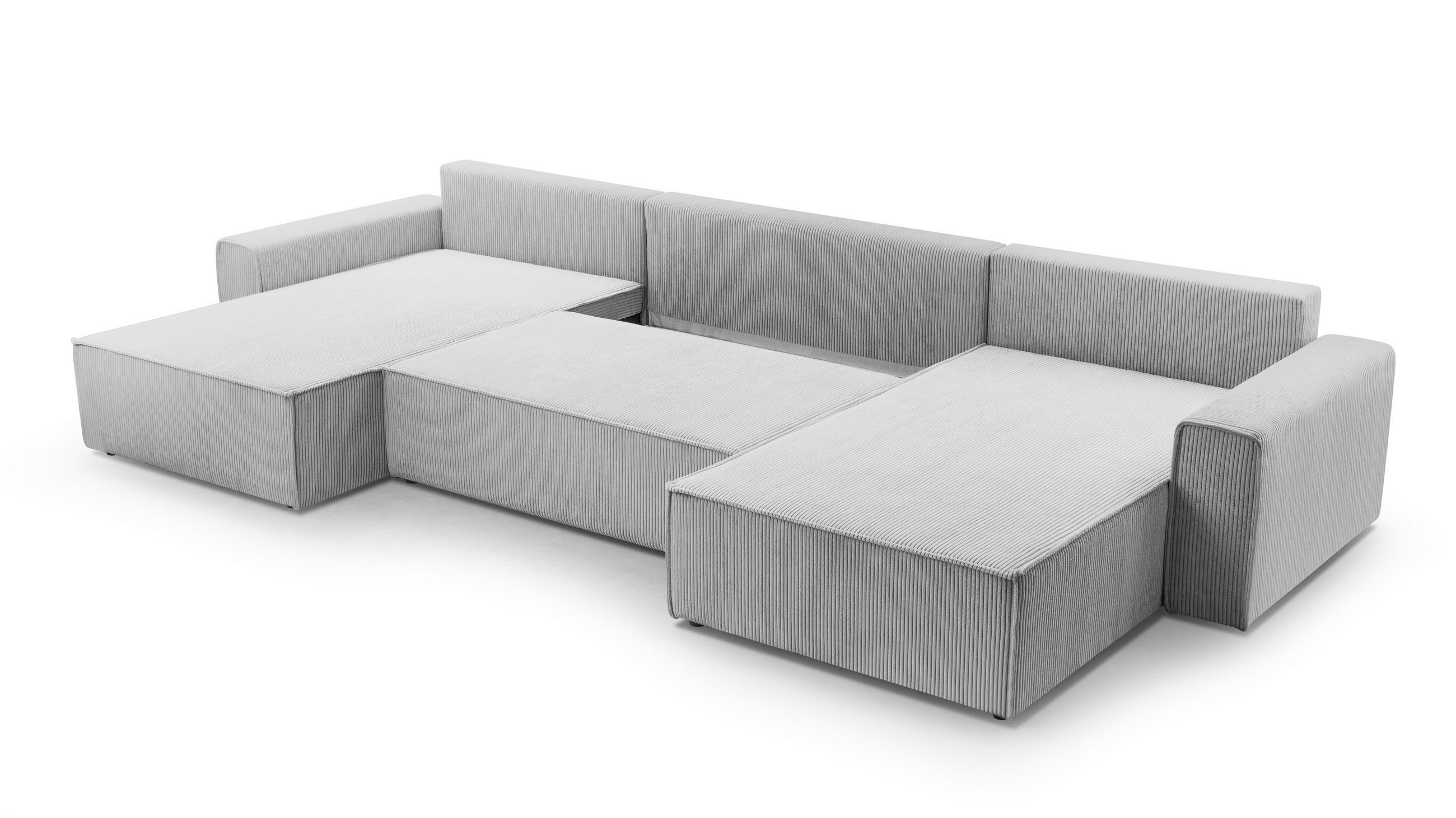 WOHNLANDSCHAFT Cedria Hellgrau 389/145/85 cm mit Schlaffunktion - Hellgrau/Schwarz, Kunststoff/Textil (389/85/145cm) - AX Living