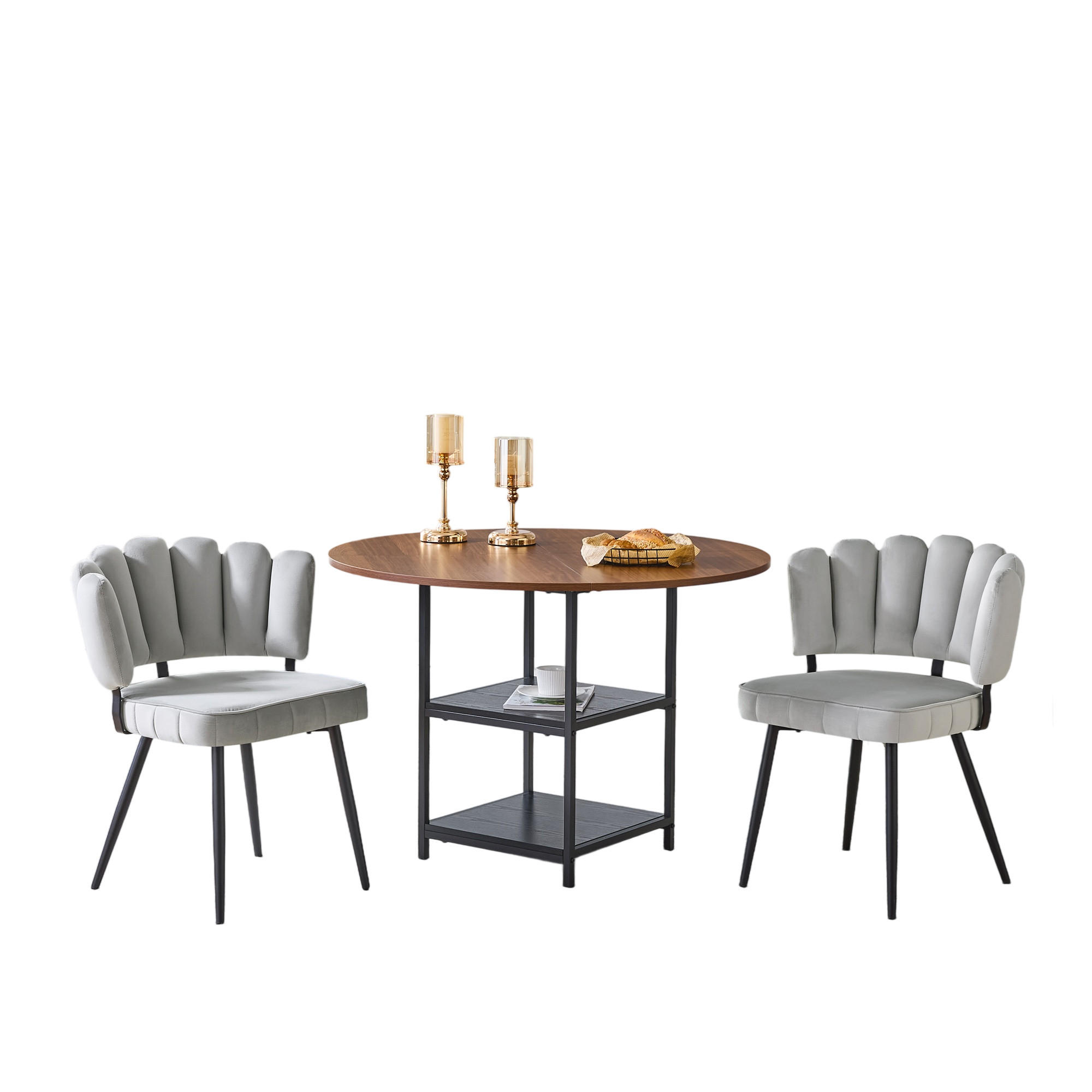 ESSGRUPPE DE-39440 3-teilig, mit doppelter Ablage und 2 Stühlen Hellgrau - Hellgrau, Holzwerkstoff (107/75/107cm) - ComfortXL