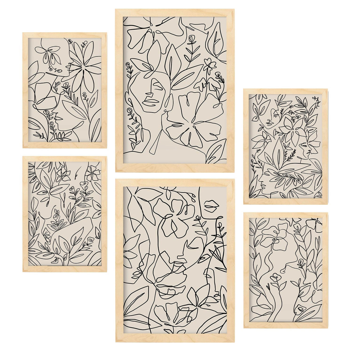 POSTER Set Mit 6 Ruffenrahmen 2 Zusammenfassung A3 & A4 Rahmen Aus Hellem Holz - Beige, Papier (29/3cm) - Nacnic