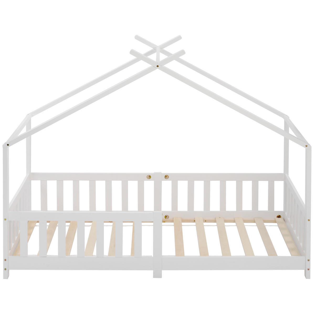 KINDERBETT 90/200 cm weiß aus Kiefernholz mit Schutzzaun - Weiß, Holzwerkstoff (90/200cm) - OKWISH