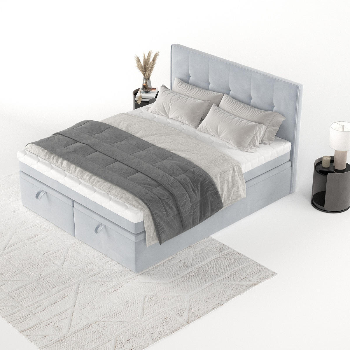 BOXBETT Arivo 200/200 cm Hellgrau im Paros Stoff - Hellgrau/Schwarz, Holz/Holzwerkstoff (200/200cm) - AltaBeds