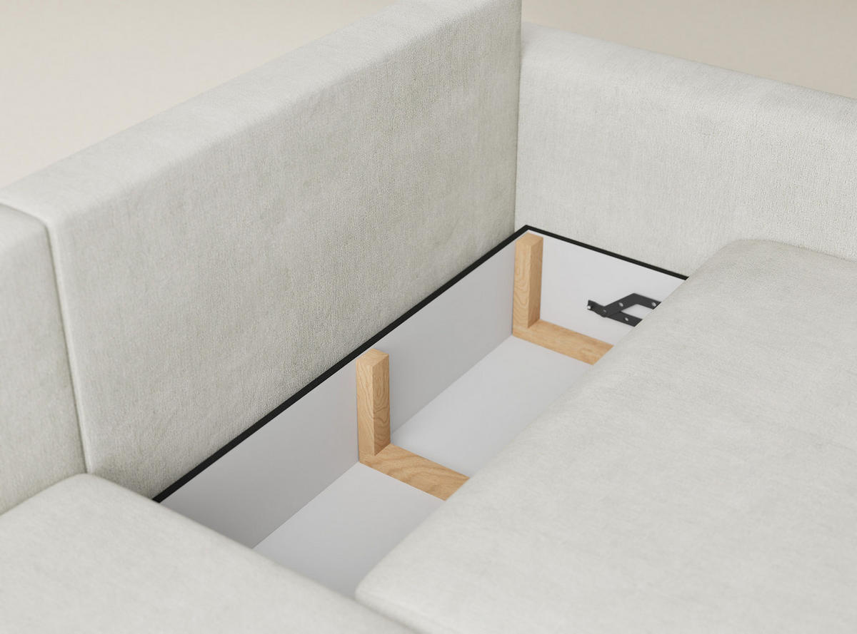 ECKSOFA MIT SCHLAFFUNKTION Leon Creme Webstoff - Creme/Schwarz, Holz/Holzwerkstoff (148/239cm) - Maison de Reve