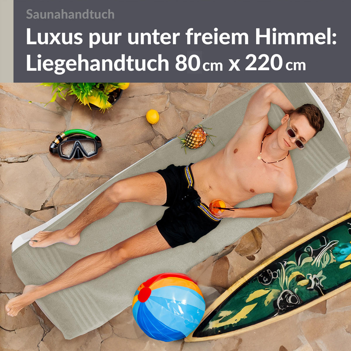 SAUNATUCH London Kiesel Grau 80x220 cm - Sandfarben, Textil (80/220cm) - Lashuma