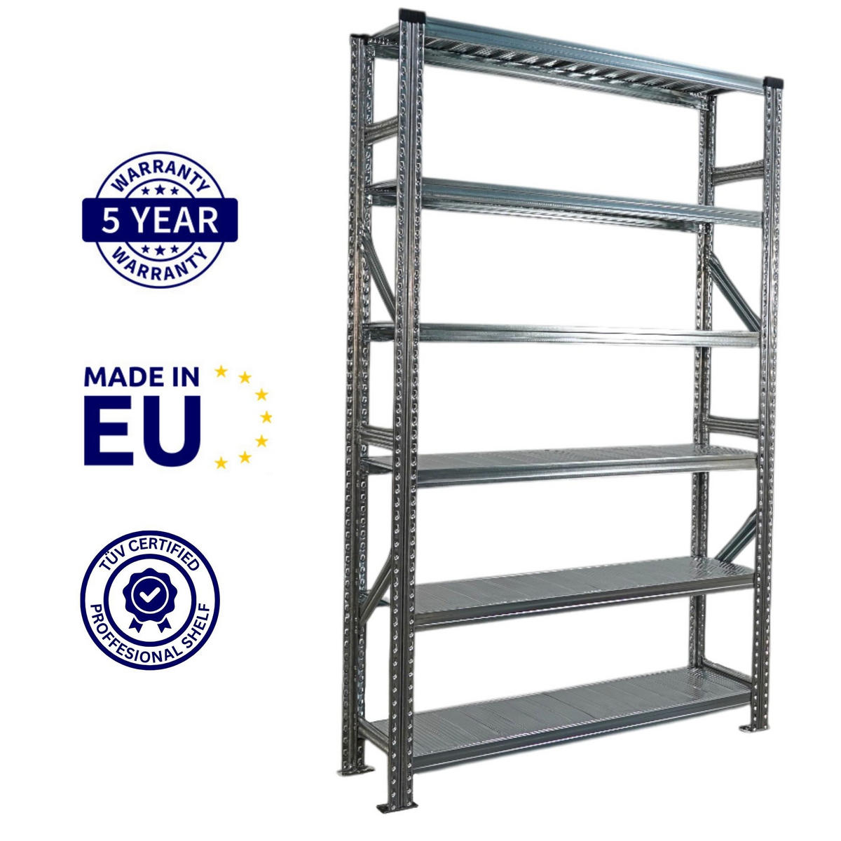 FACHBODENREGAL Proximo Stecksystem 210x120x32cm 6 Ebenen Beidseitig nutzbar Verzinkt - Silberfarben, Metall (120/210/32cm) - PROREGAL