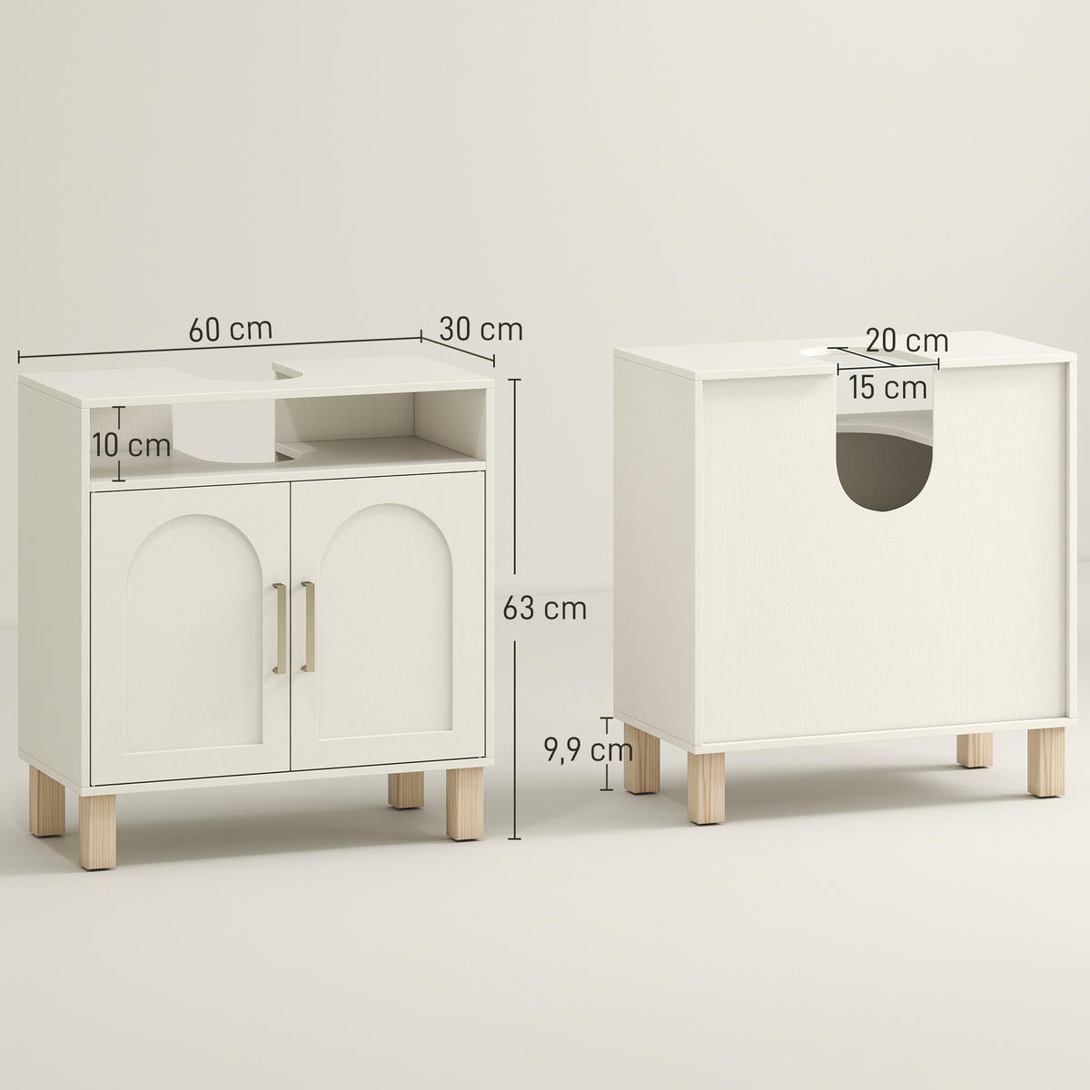 WASCHBECKENUNTERSCHRANK DE-15897 U-Aussparung Weiß - Weiß, Holzwerkstoff (60/63/30cm) - ComfortXL