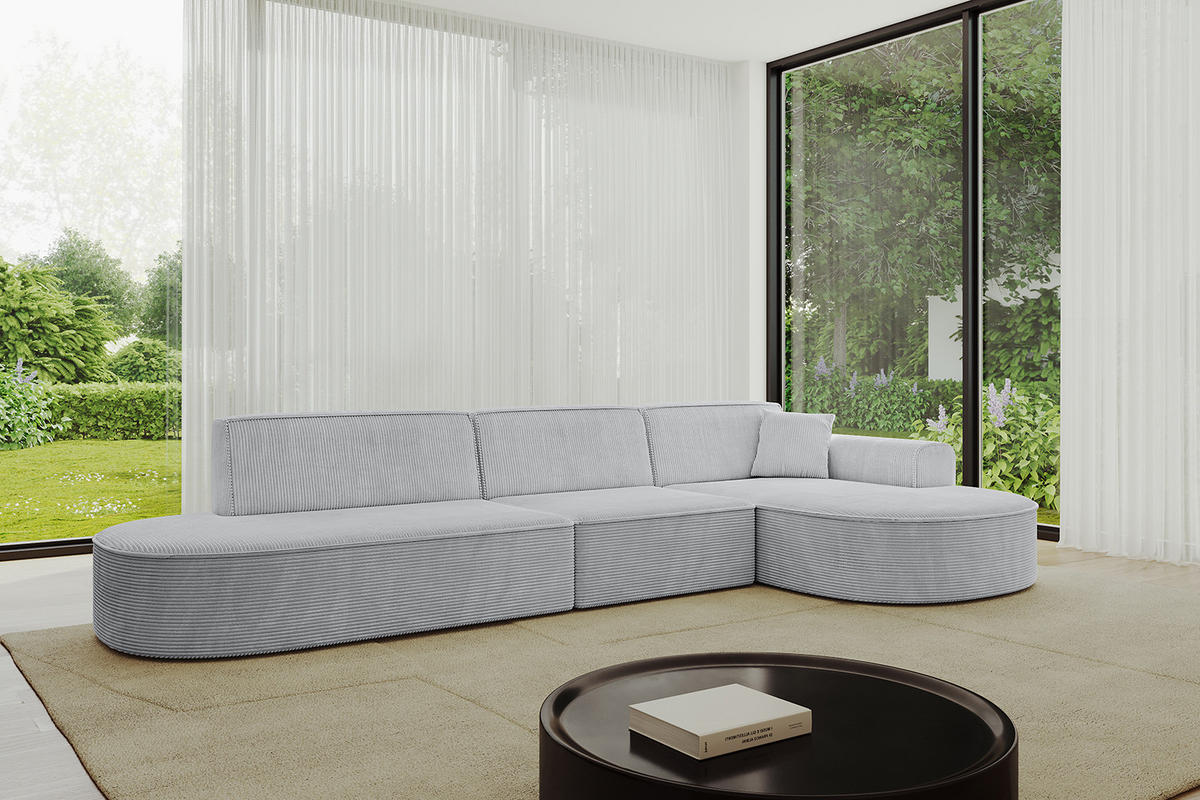 ECKSOFA Ottomane Rechts MARI-L2 - 317x163x73,5 cm Grau Cord - Schwarz/Grau, Holzwerkstoff/Kunststoff (317/163cm) - ALTDECOR