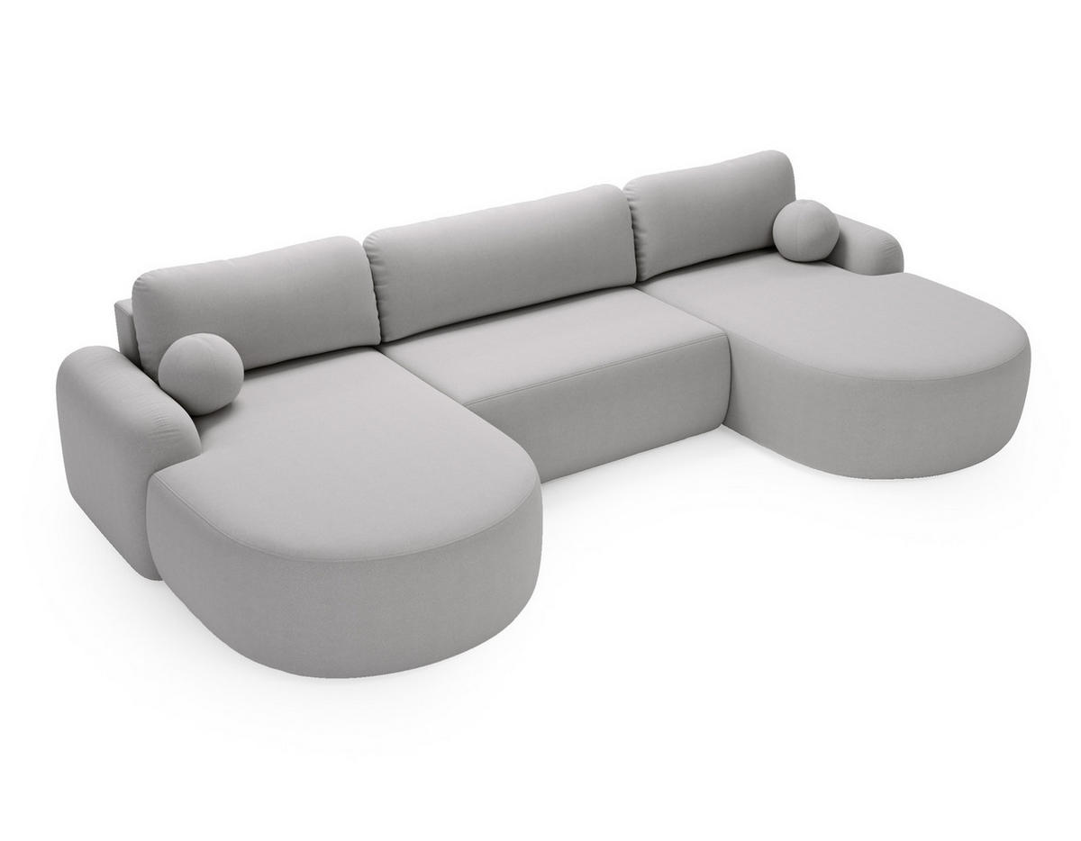WOHNLANDSCHAFT DION-U Boucle HELLGRAU mit Schlaffunktion - Hellgrau, Textil (377/92/177cm) - Luxkor24