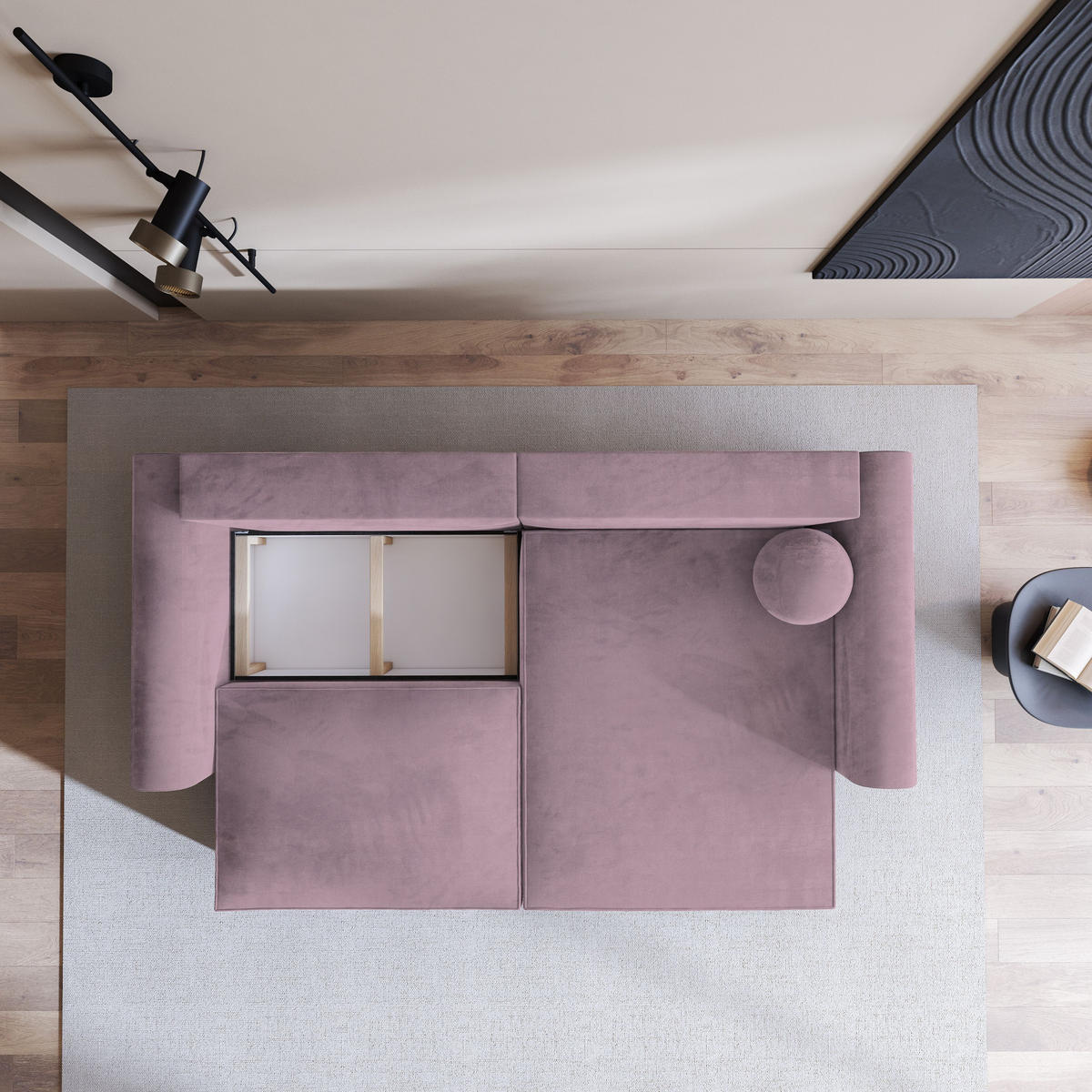 ECKSOFA FIANO M Lila Velours-Stoff mit Schlaffunktion - Lila, Holz (245/148cm) - MASSENO