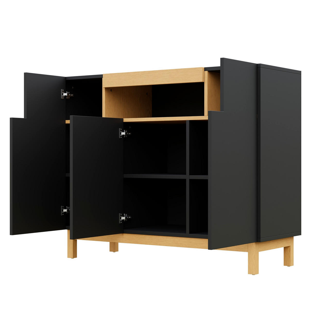 SIDEBOARD 120,5/42/96 cm aus Spanplatte mit 3 Türen und offenem Mittelfach Schwarz - Schwarz, Holzwerkstoff (120.5/96/42cm) - Modenvie