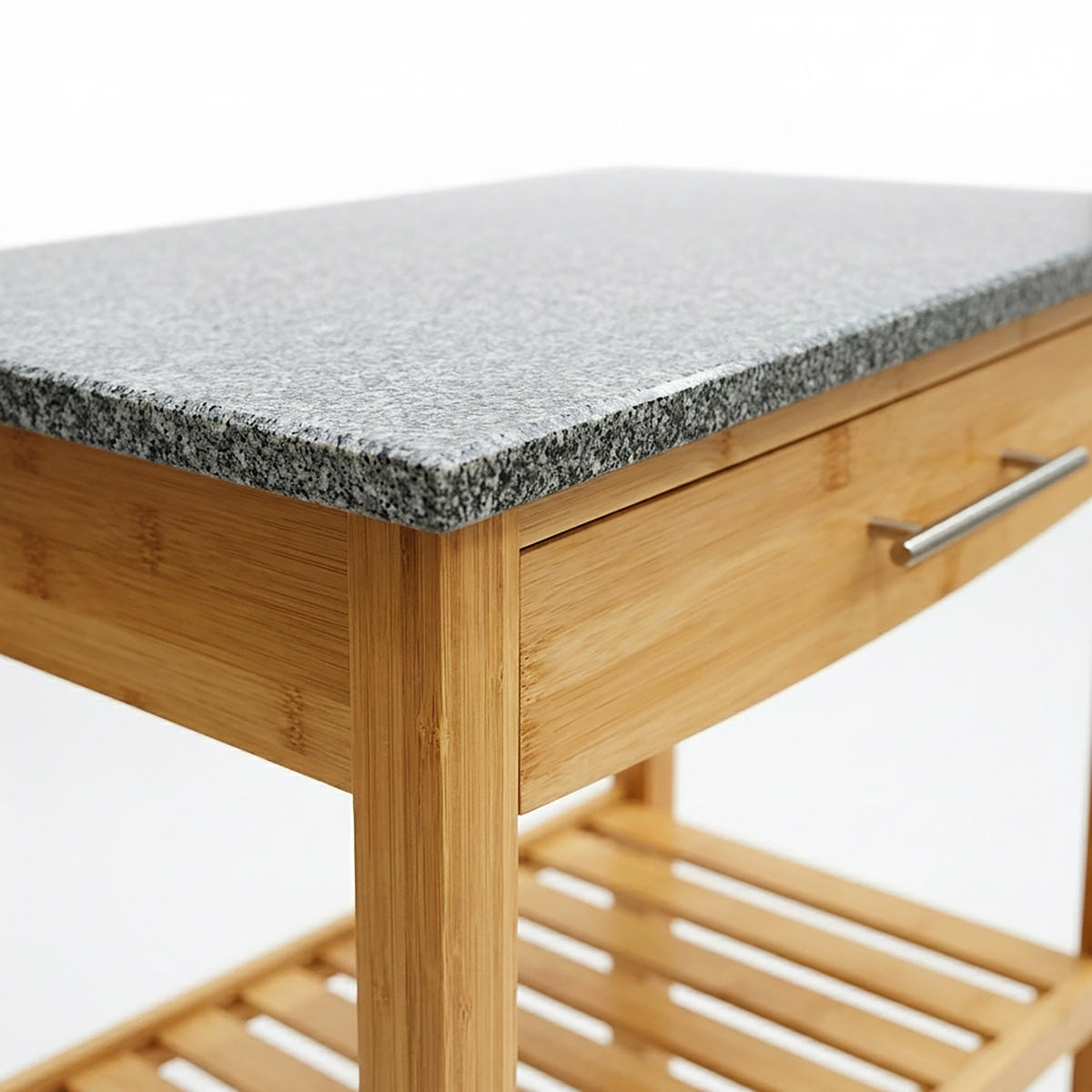VOZÍK Prírodná antracit bambus žulová doska - svetlohnedá, kov/drevo (58/85/40cm) - Relaxdays