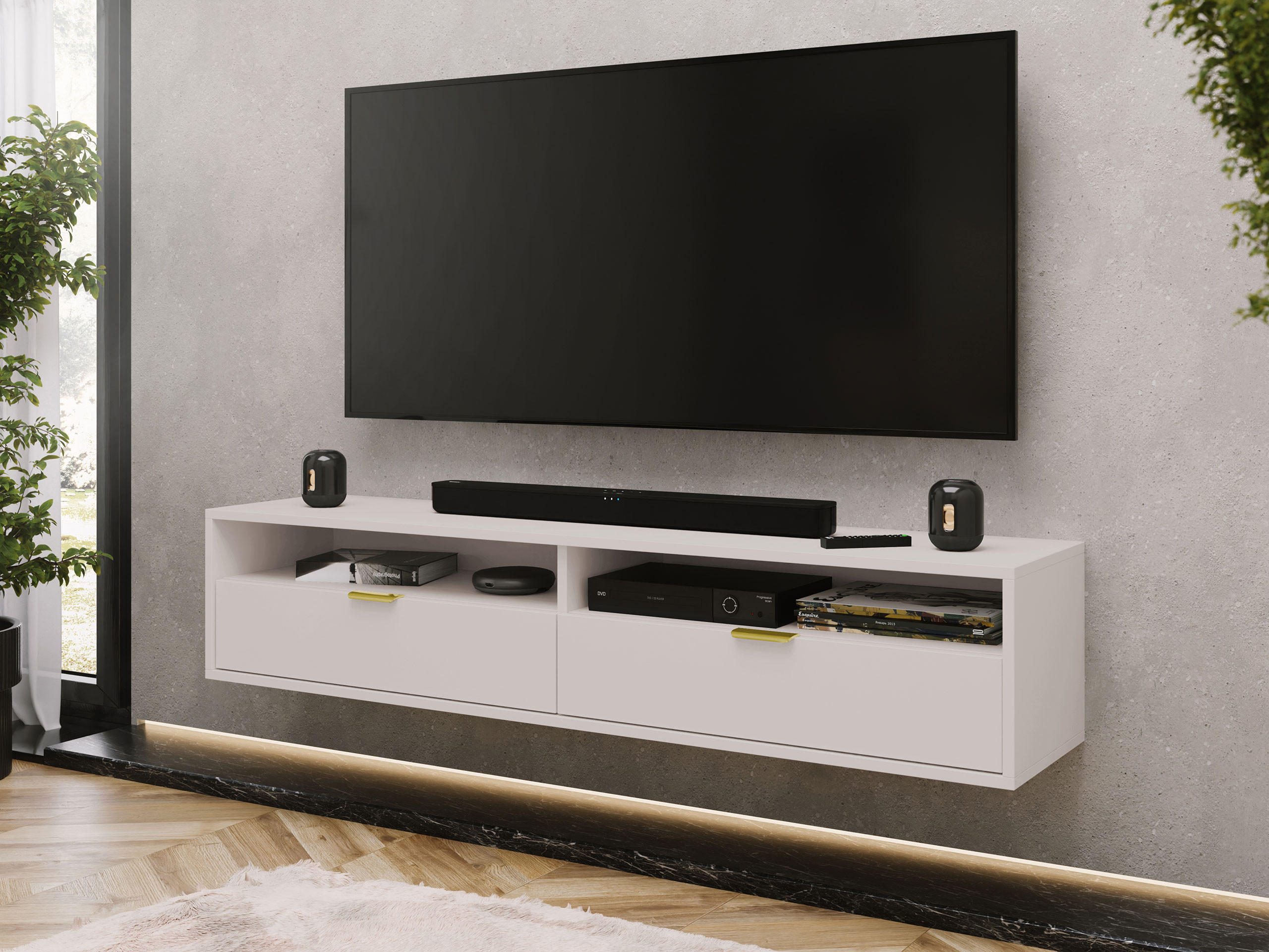 TV-LOWBOARD Queen 175 - Kaschmir/Goldfarben, Holzwerkstoff/Metall (175/35/33cm) - MIRJAN24