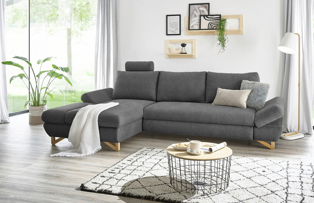 ECKSOFA grau Struktur-Stoff, Wohnzimmer Sofa - Grau, Holz/Textil (166/284cm) - Furn.Design