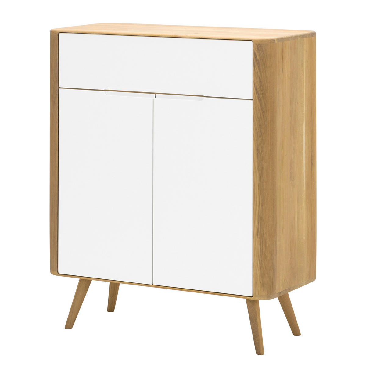 KOMMODE - Wildeiche teilmassiv, Weiß / Eiche - Weiß, Holzwerkstoff (90/110/42cm) - home24