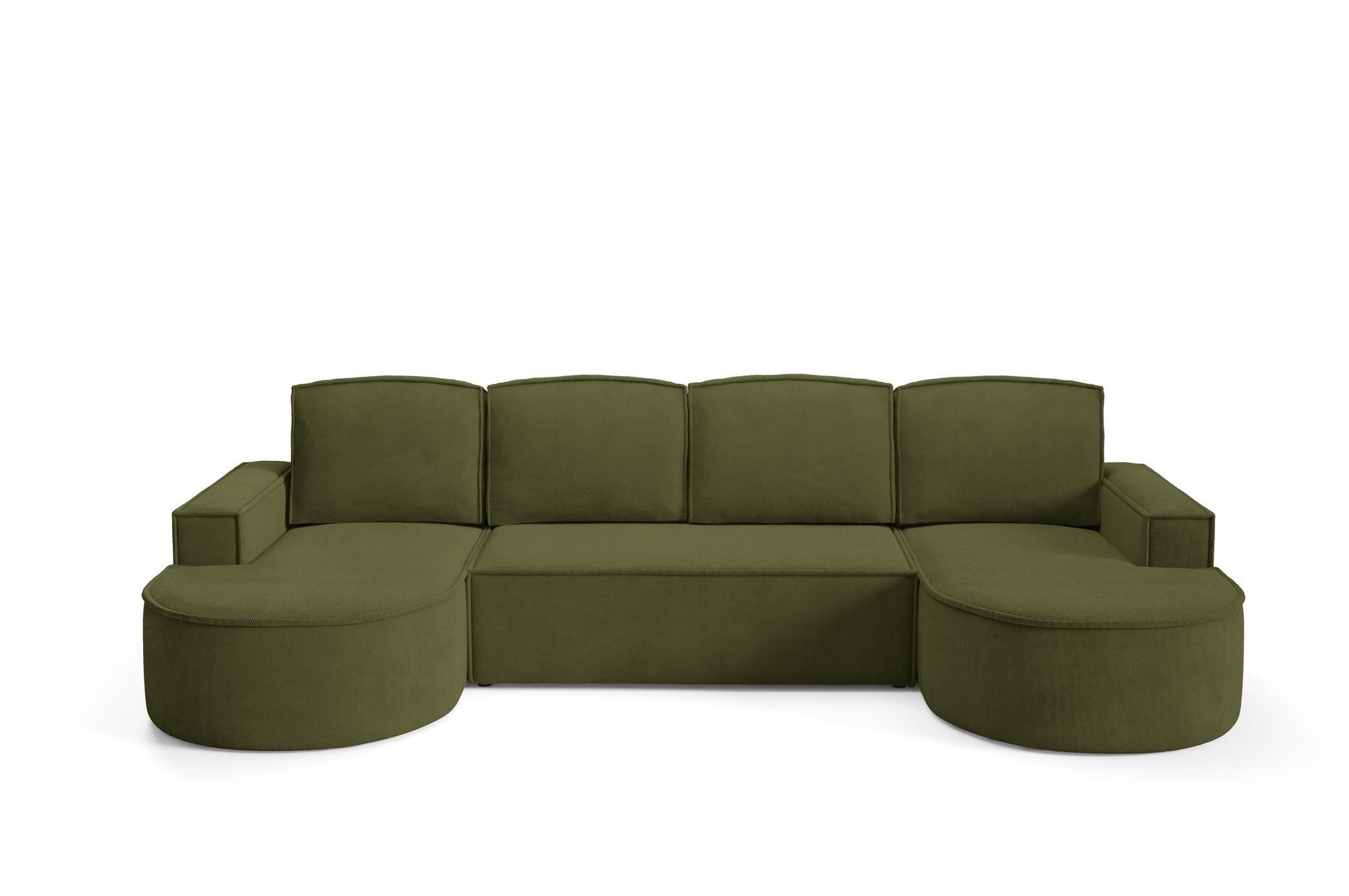 WOHNLANDSHAFT Flow U Grün, mit Schlaffunktion in Curio Stoff - Grün, Holzwerkstoff/Textil (316/88/157cm) - Bettso