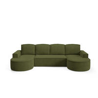 WOHNLANDSHAFT Flow U Grün, mit Schlaffunktion in Curio Stoff - Grün, Holzwerkstoff/Textil (316/88/157cm) - Bettso