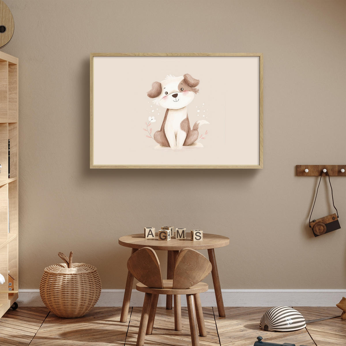 DOBÍJECÍ NOČNÍ LAMPIČKA Pes - skvrnitý - hnědý 90x60 cm - béžová, kompozitní dřevo (8/90/60cm) - OnlyWow