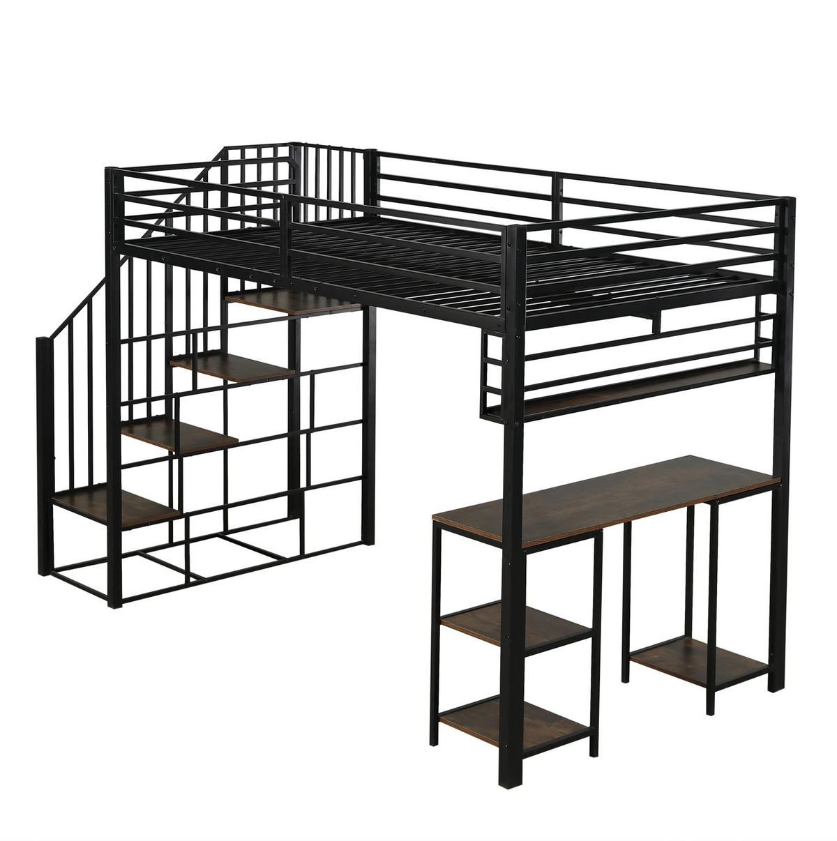 HOCHBETT 120/200 cm schwarz/dunkelwalnuss aus Metall-Holz mit Tisch - Schwarz, Metall (120/200cm) - OKWISH